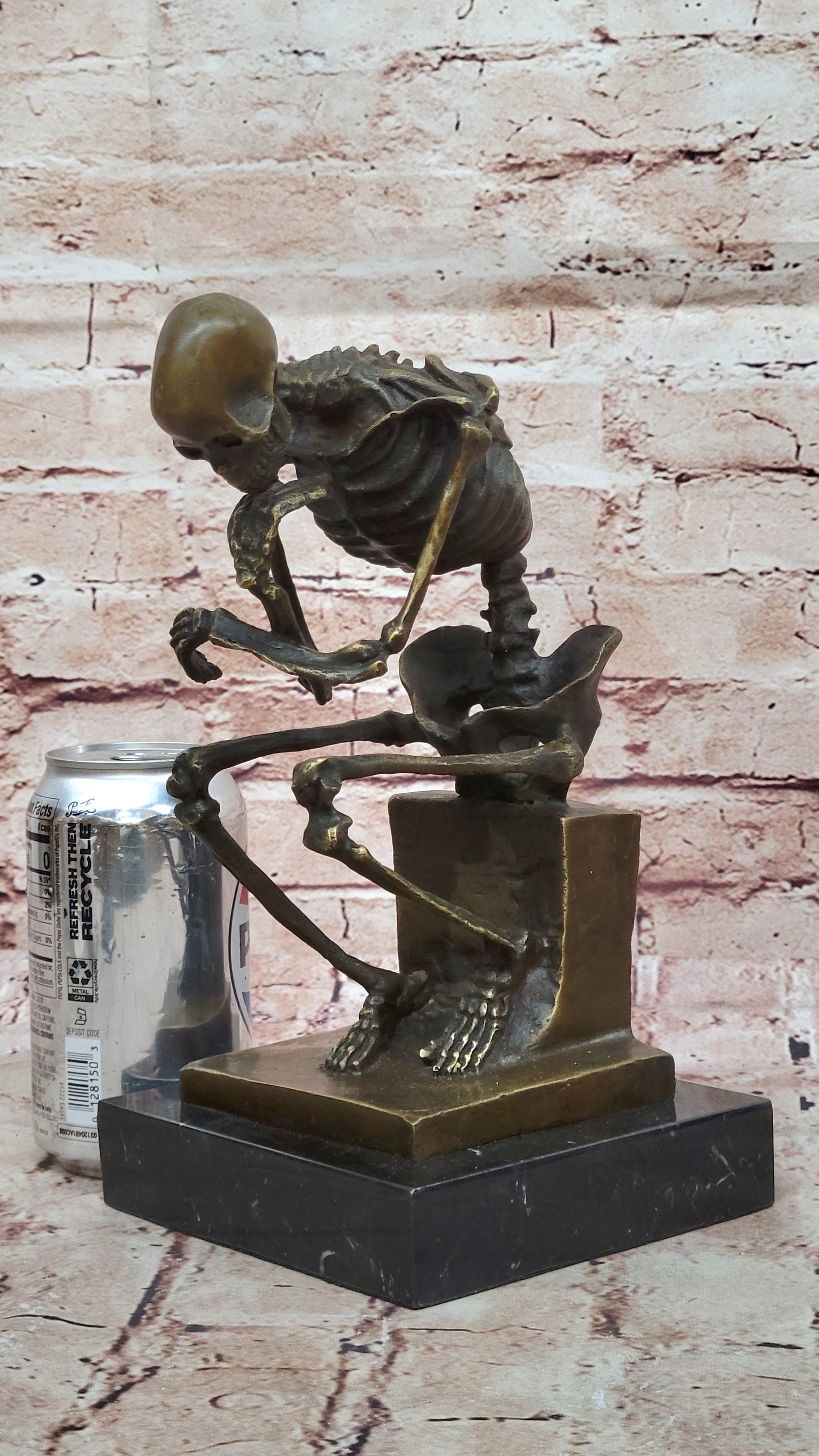 Signed: Milo Bronze Statue Skull Skeleton thinker sculpture Hot Cast Figurine