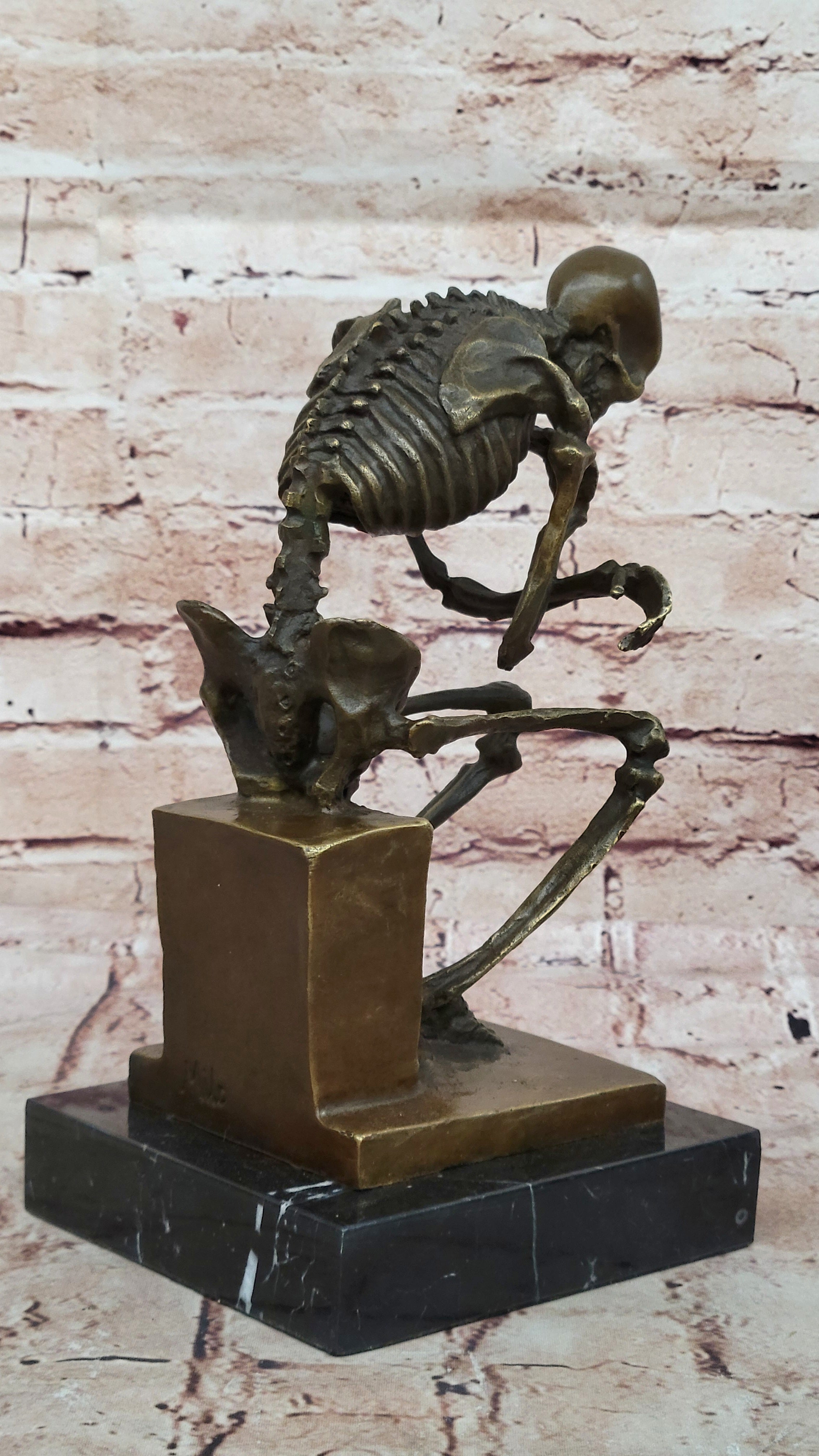 Signed: Milo Bronze Statue Skull Skeleton thinker sculpture Hot Cast Figurine