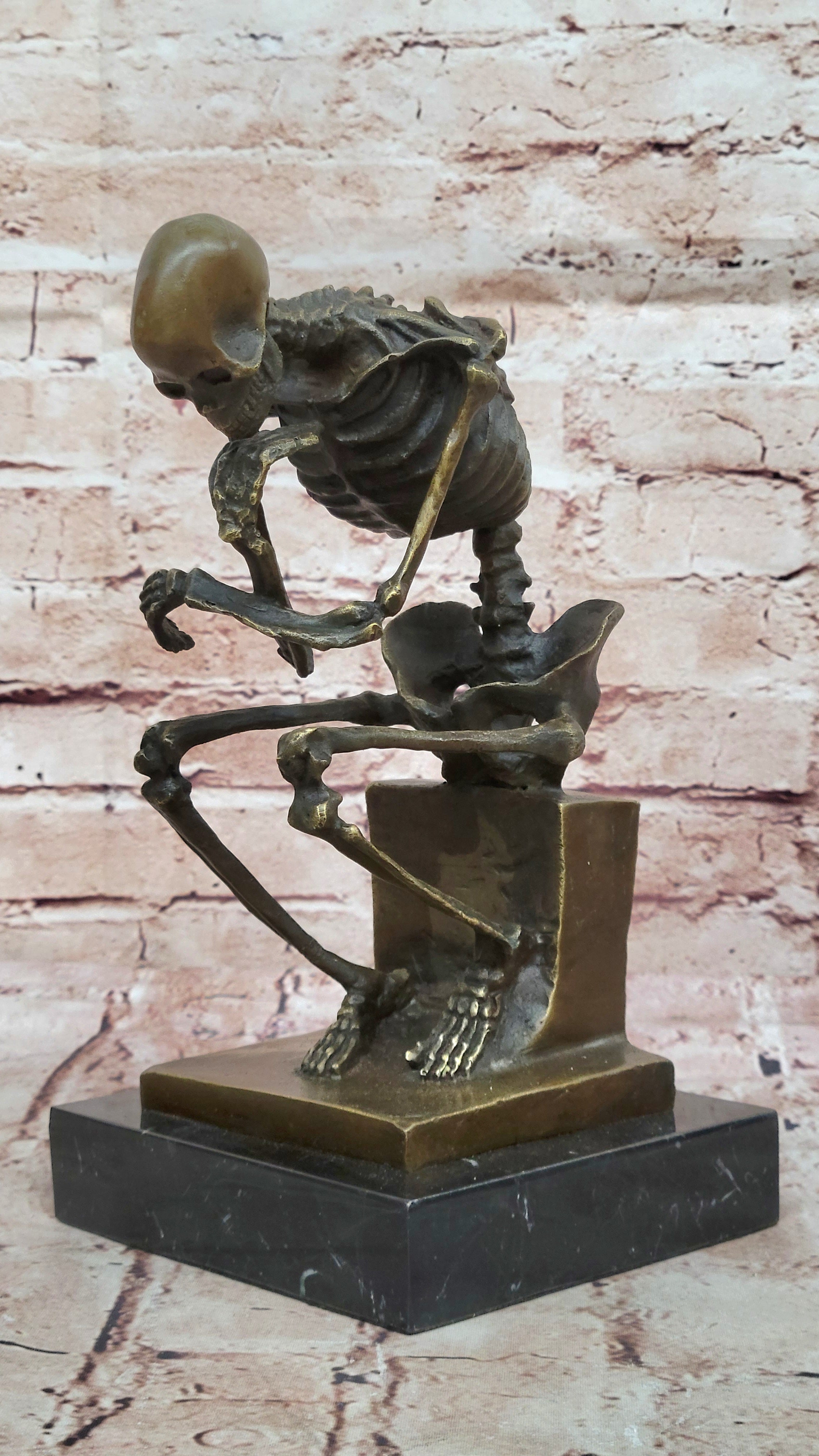 Signed: Milo Bronze Statue Skull Skeleton thinker sculpture Hot Cast Figurine
