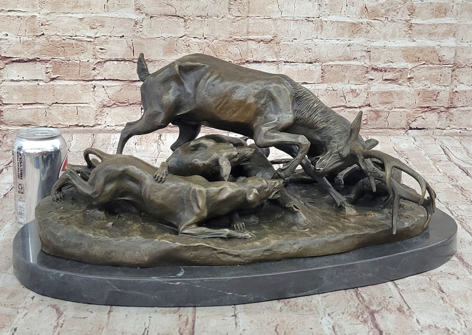 Art Deco Hand Made Confrontation between stag and Dogs Bronze Sculpture Figurine