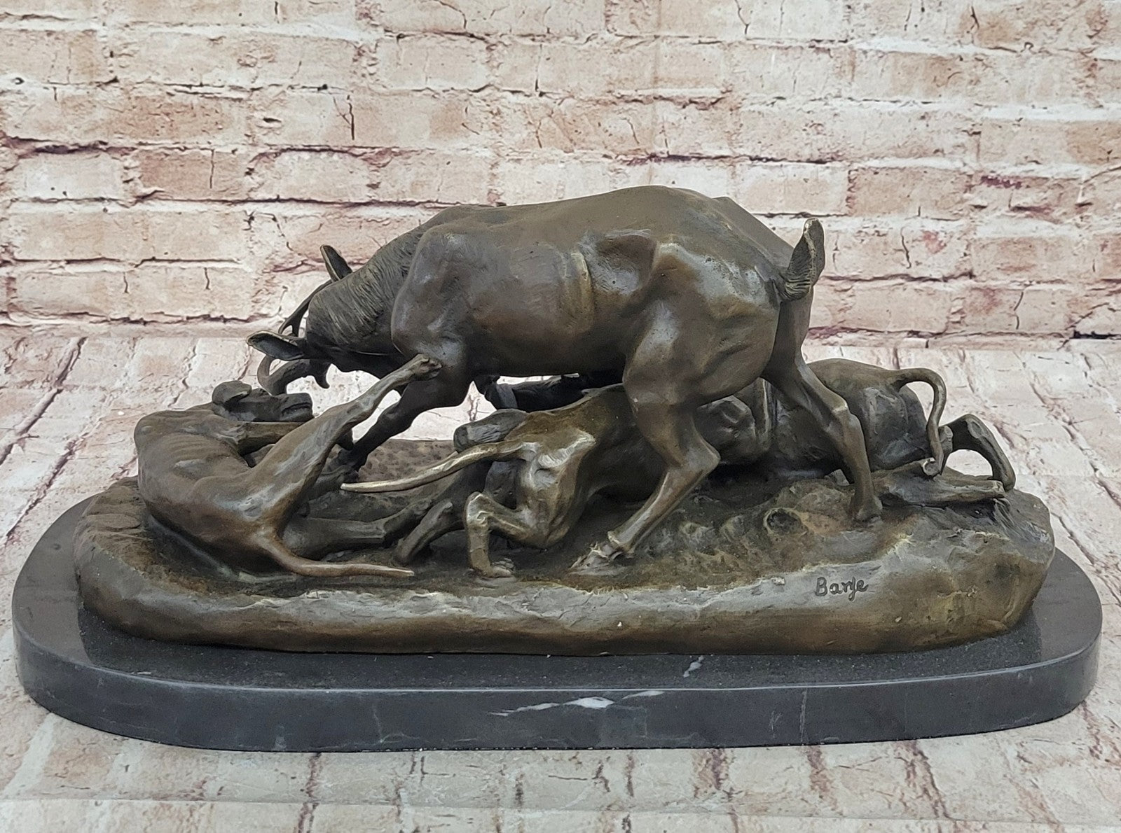 Art Deco Hand Made Confrontation between stag and Dogs Bronze Sculpture Figurine