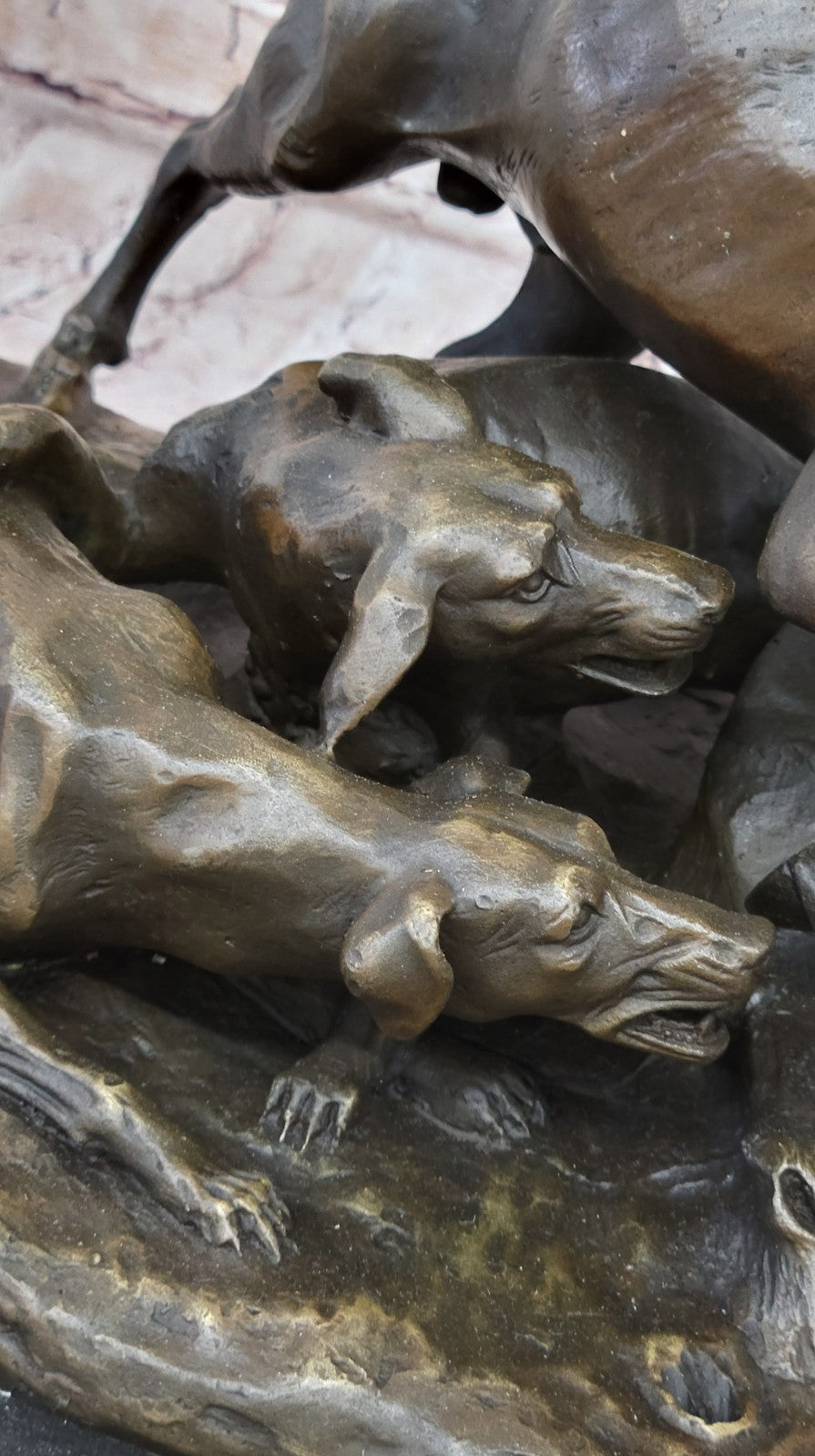 Art Deco Hand Made Confrontation between stag and Dogs Bronze Sculpture Figurine