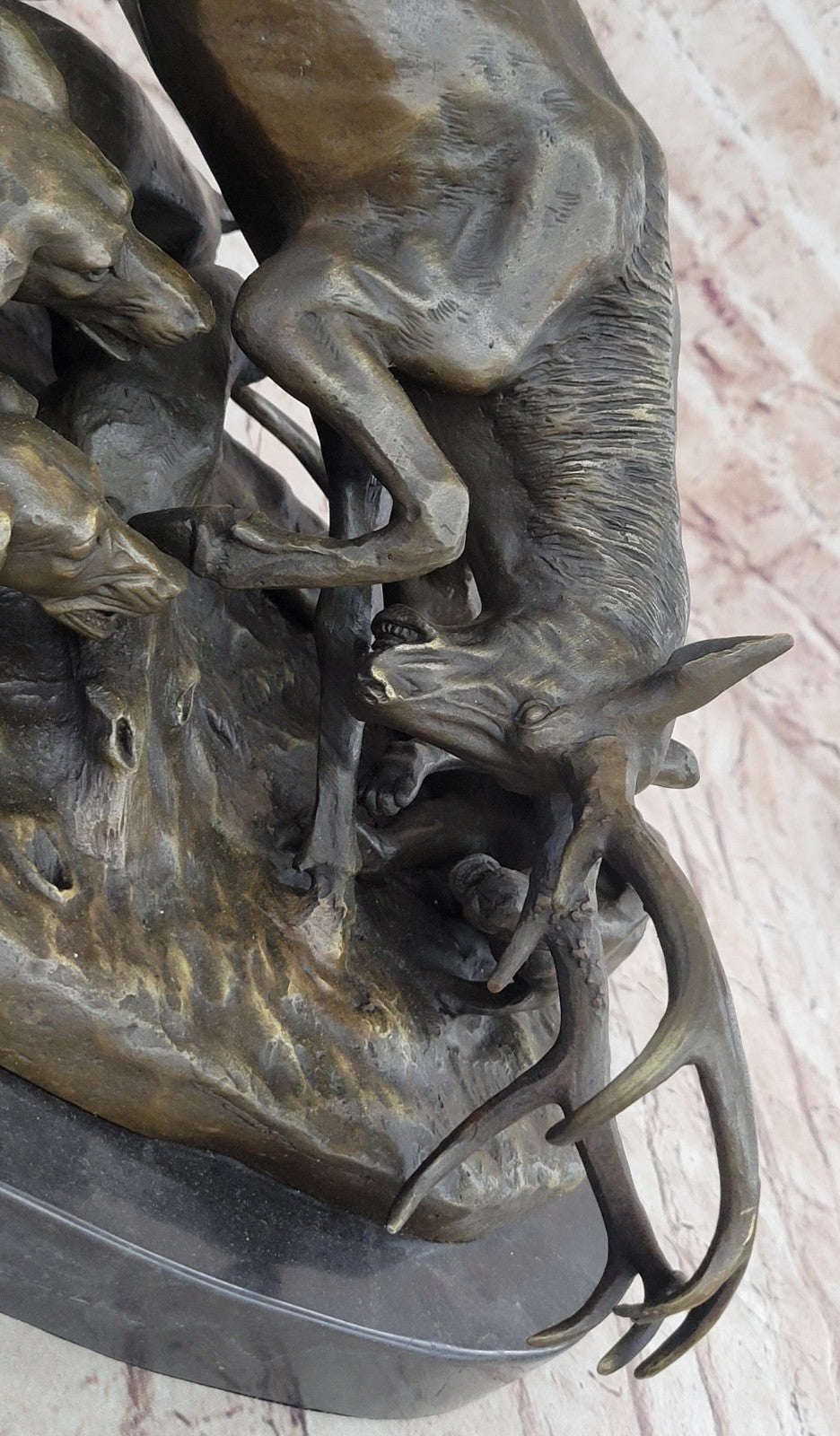 Art Deco Hand Made Confrontation between stag and Dogs Bronze Sculpture Figurine