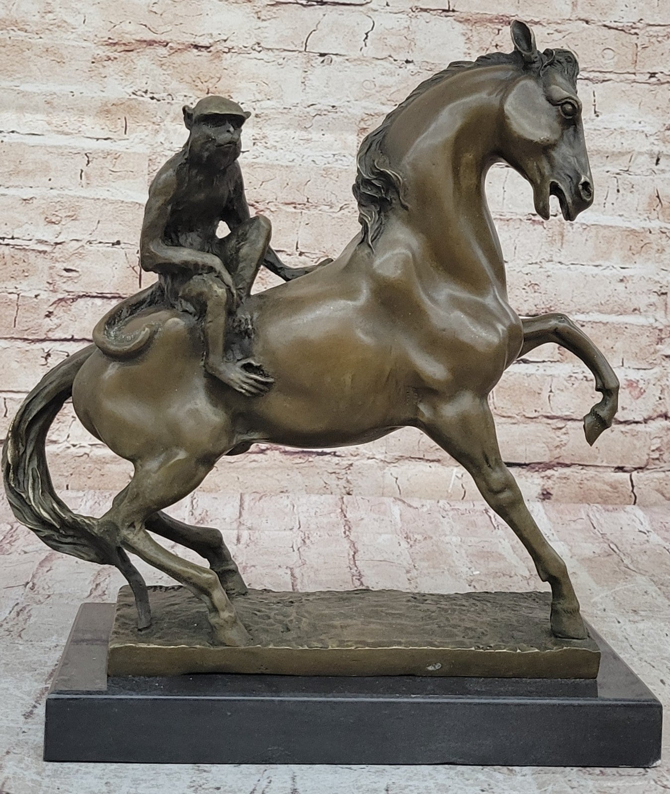 Elegant old 13" Chinese Fengshui Pure Red Bronze Monkey Ride Horse Ma Shang Art