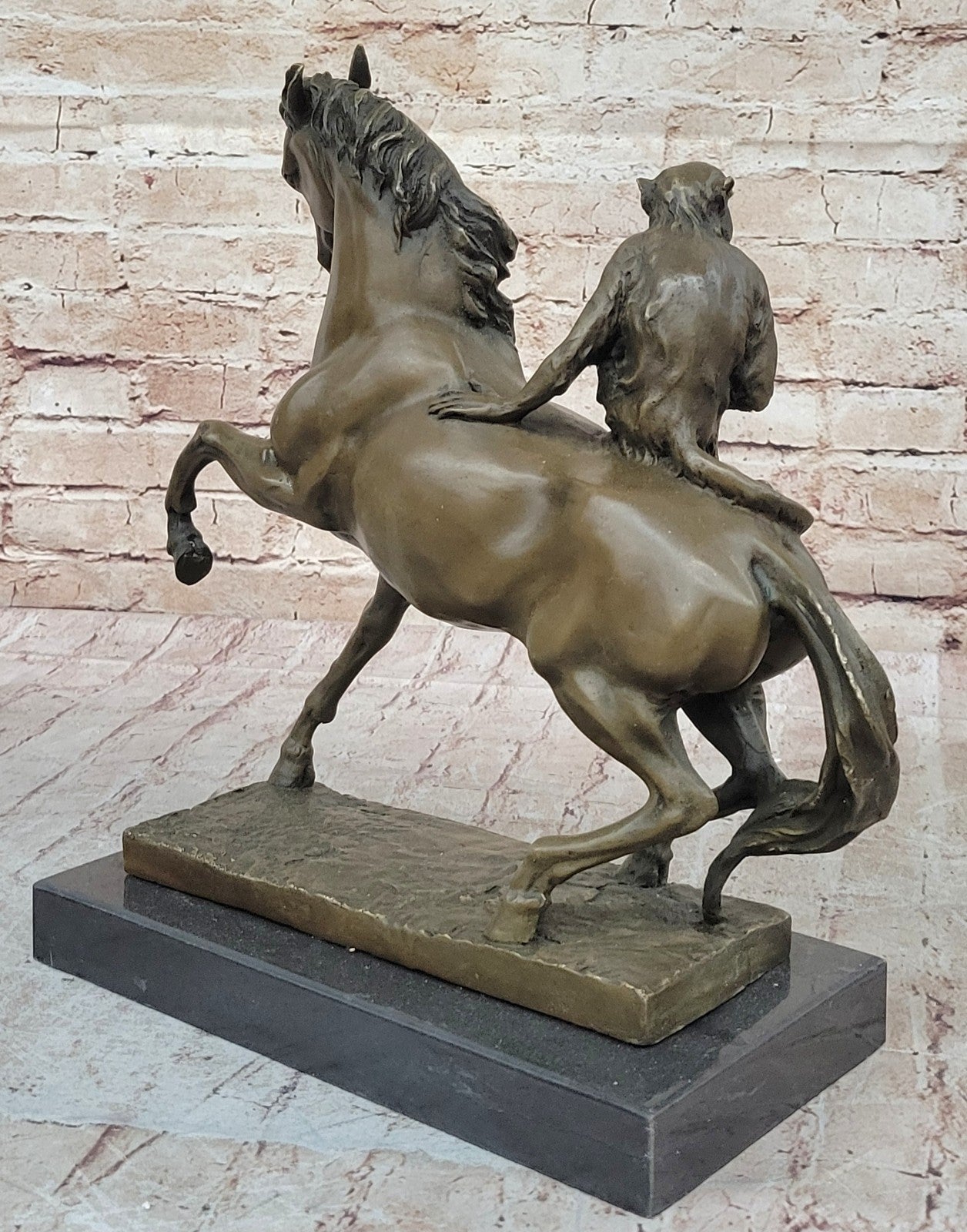 Elegant old 13" Chinese Fengshui Pure Red Bronze Monkey Ride Horse Ma Shang Art