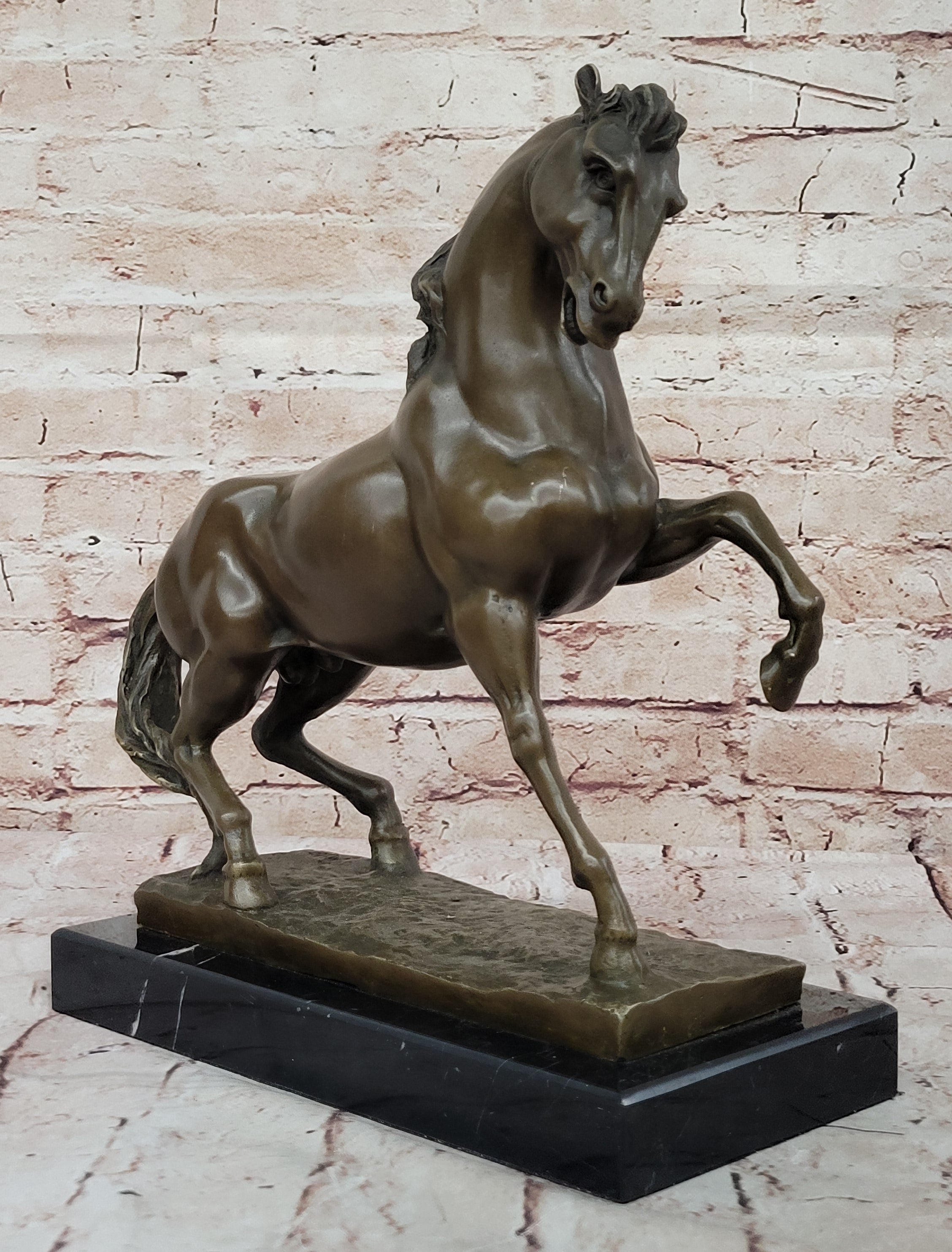 Bronze Sculpture Statue of Horse Stallion Signed Milo Equestrian Home Figurine