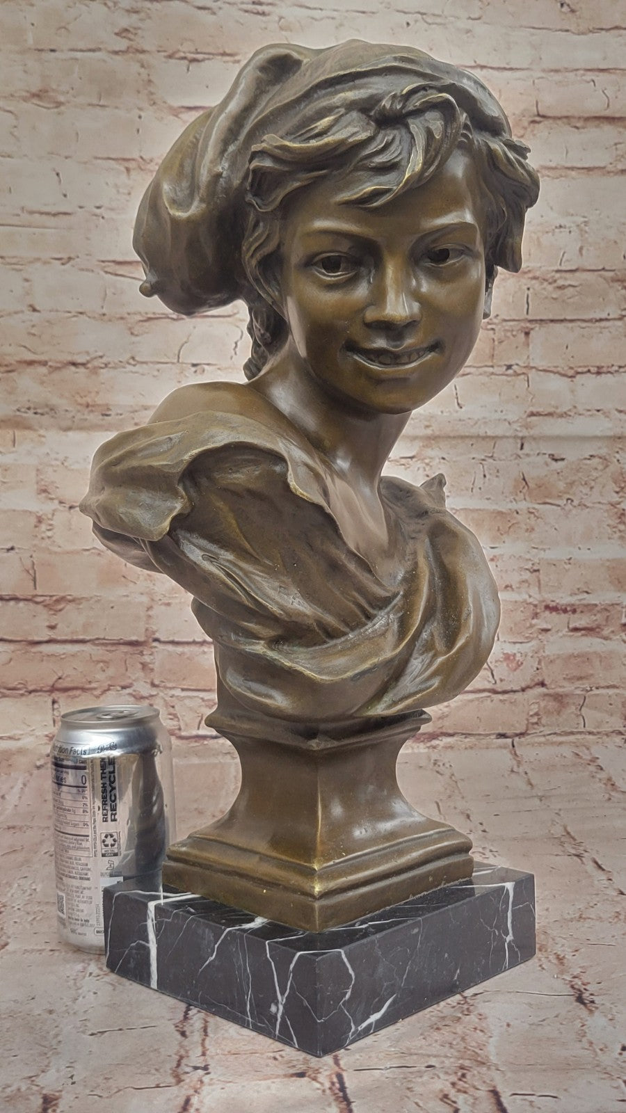 VINTAGE ARTWORK LARGE METAL BRASS COPPER BRONZE PATINATED BUST SOLDIER BOY !!