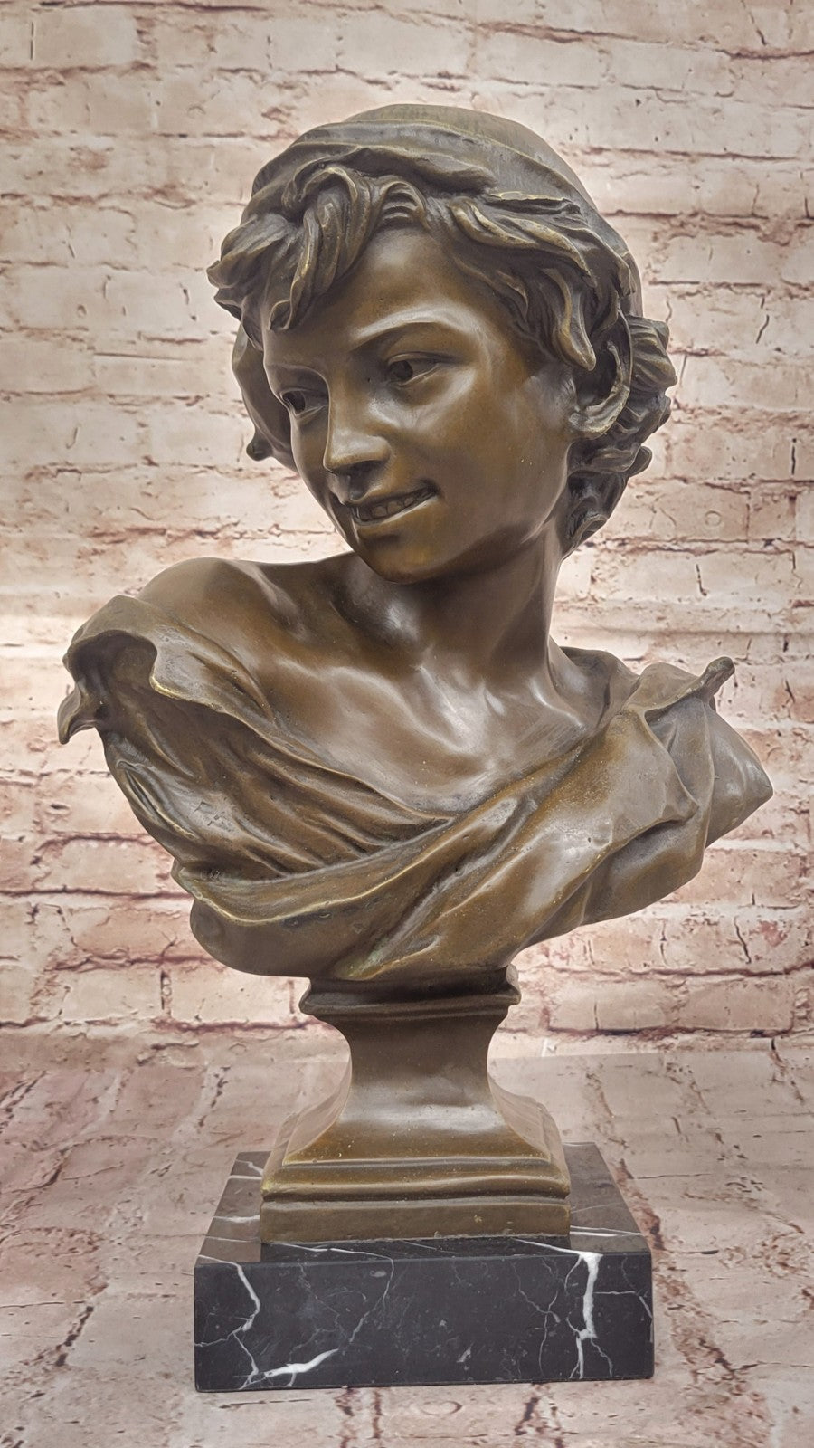 VINTAGE ARTWORK LARGE METAL BRASS COPPER BRONZE PATINATED BUST SOLDIER BOY !!