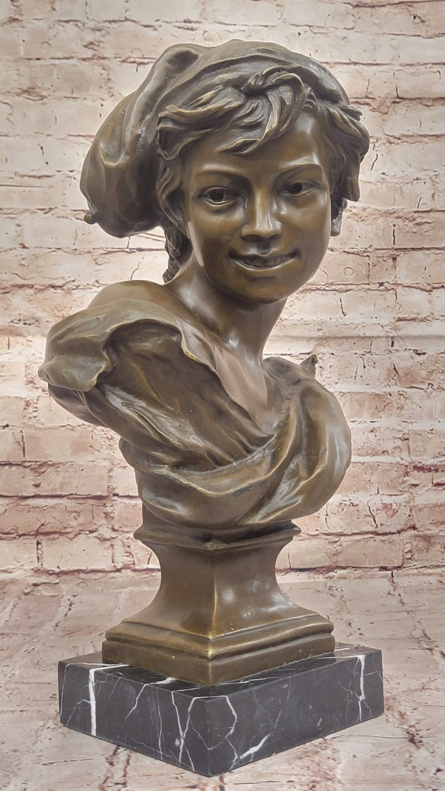 VINTAGE ARTWORK LARGE METAL BRASS COPPER BRONZE PATINATED BUST SOLDIER BOY !!