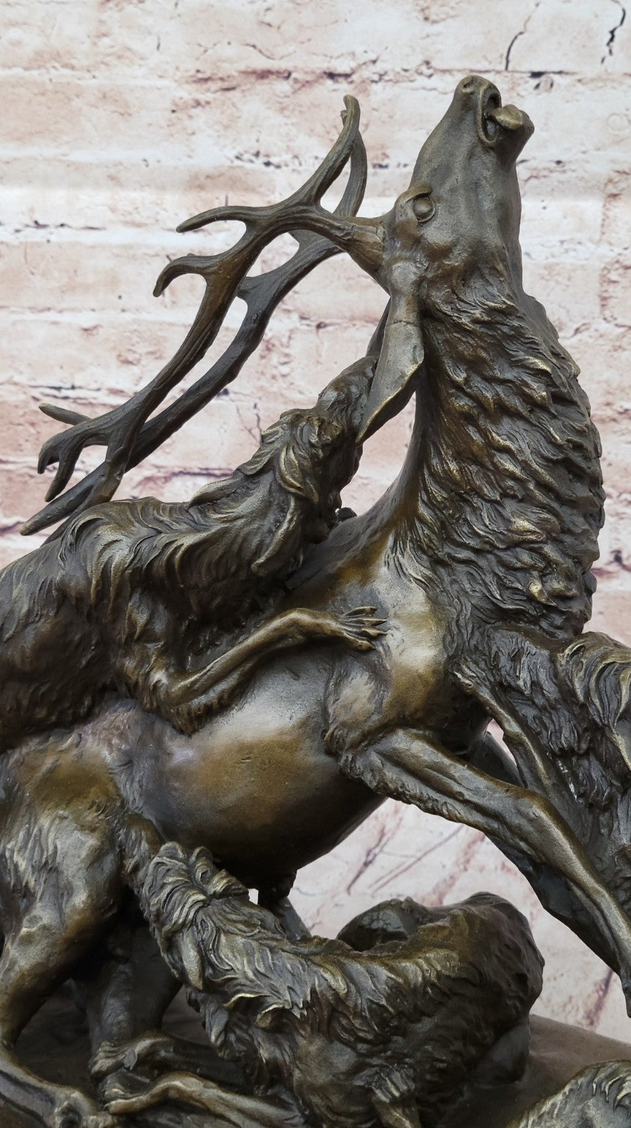 Signed Barye Elk Stag is Attacked by Pack of Wild Dogs Bronze Sculpture Statue