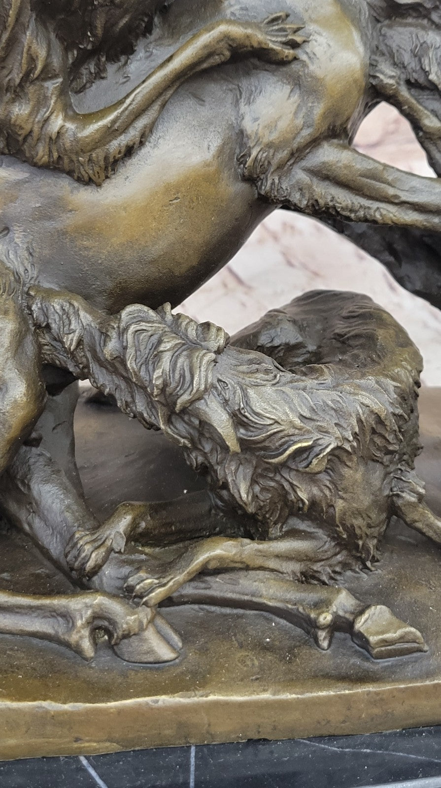 Signed Barye Elk Stag is Attacked by Pack of Wild Dogs Bronze Sculpture Statue