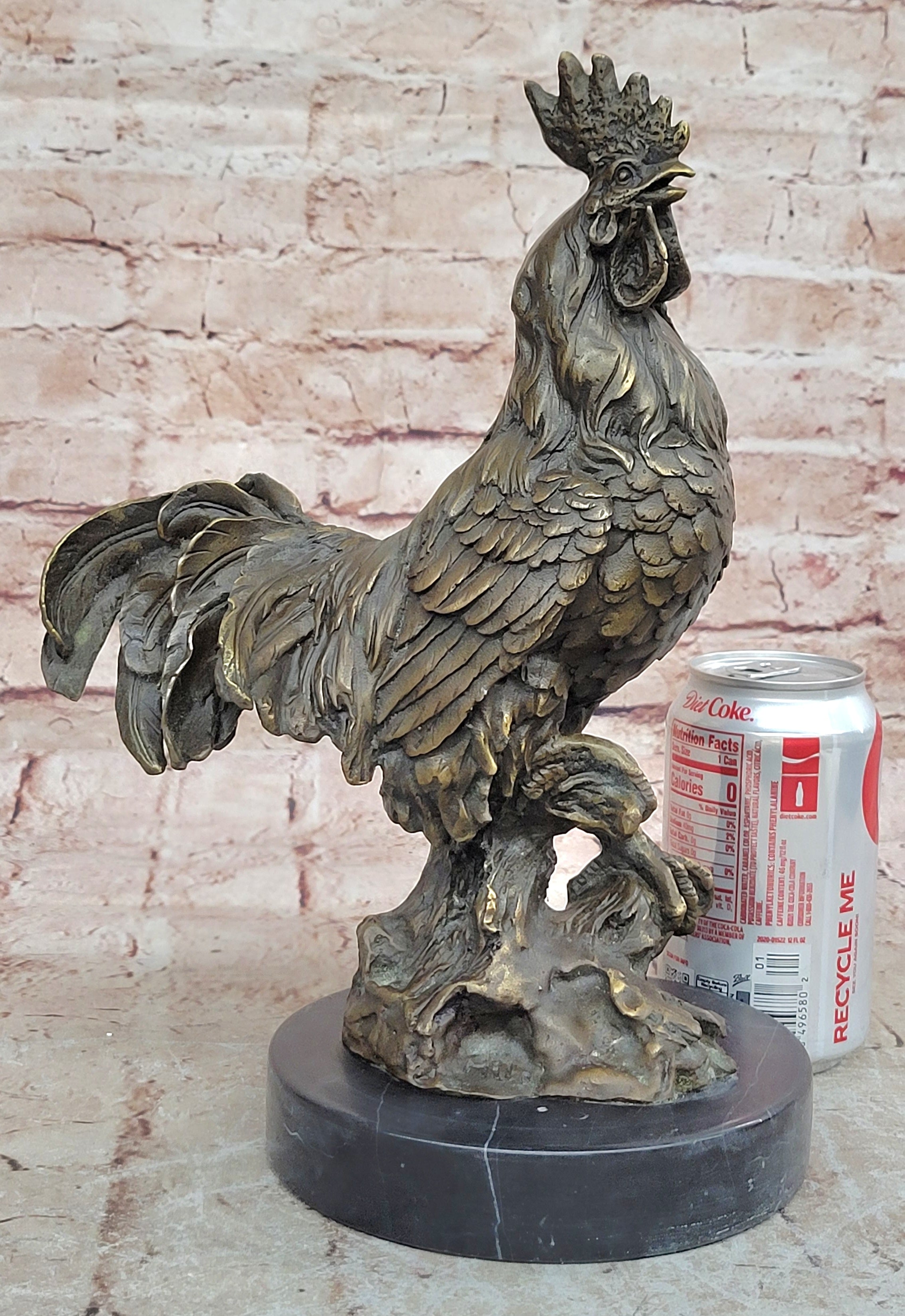 China FengShui Zodiac Bronze Rooster Yuanbao Ingot Statue Blessing Wealth 12"