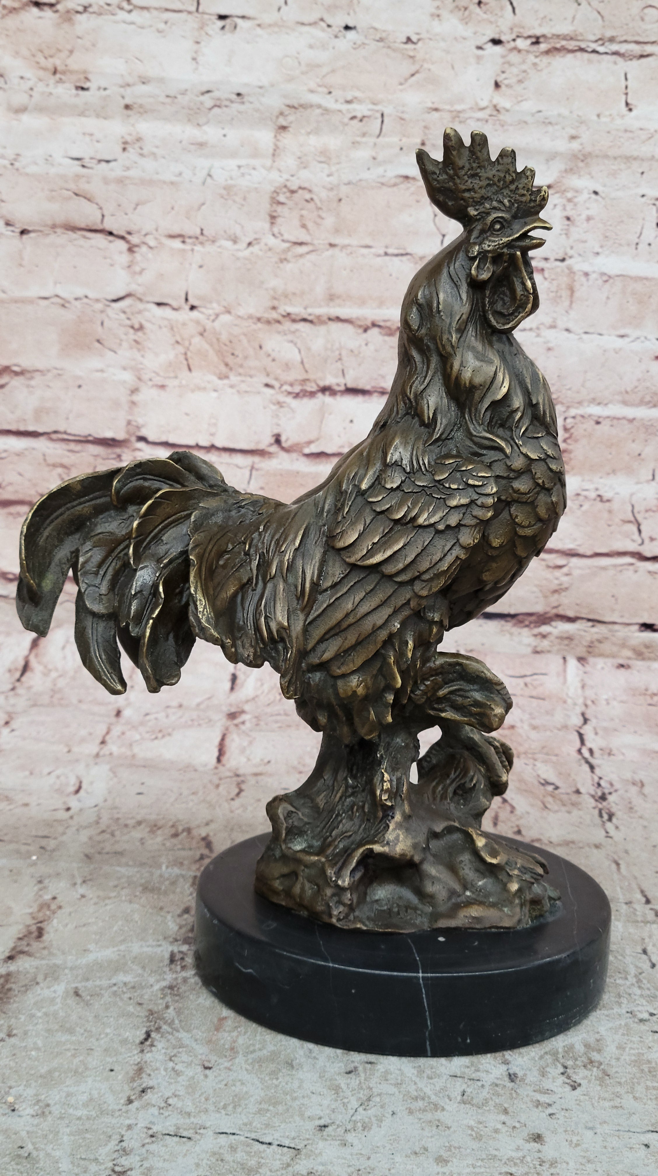 China FengShui Zodiac Bronze Rooster Yuanbao Ingot Statue Blessing Wealth 12"