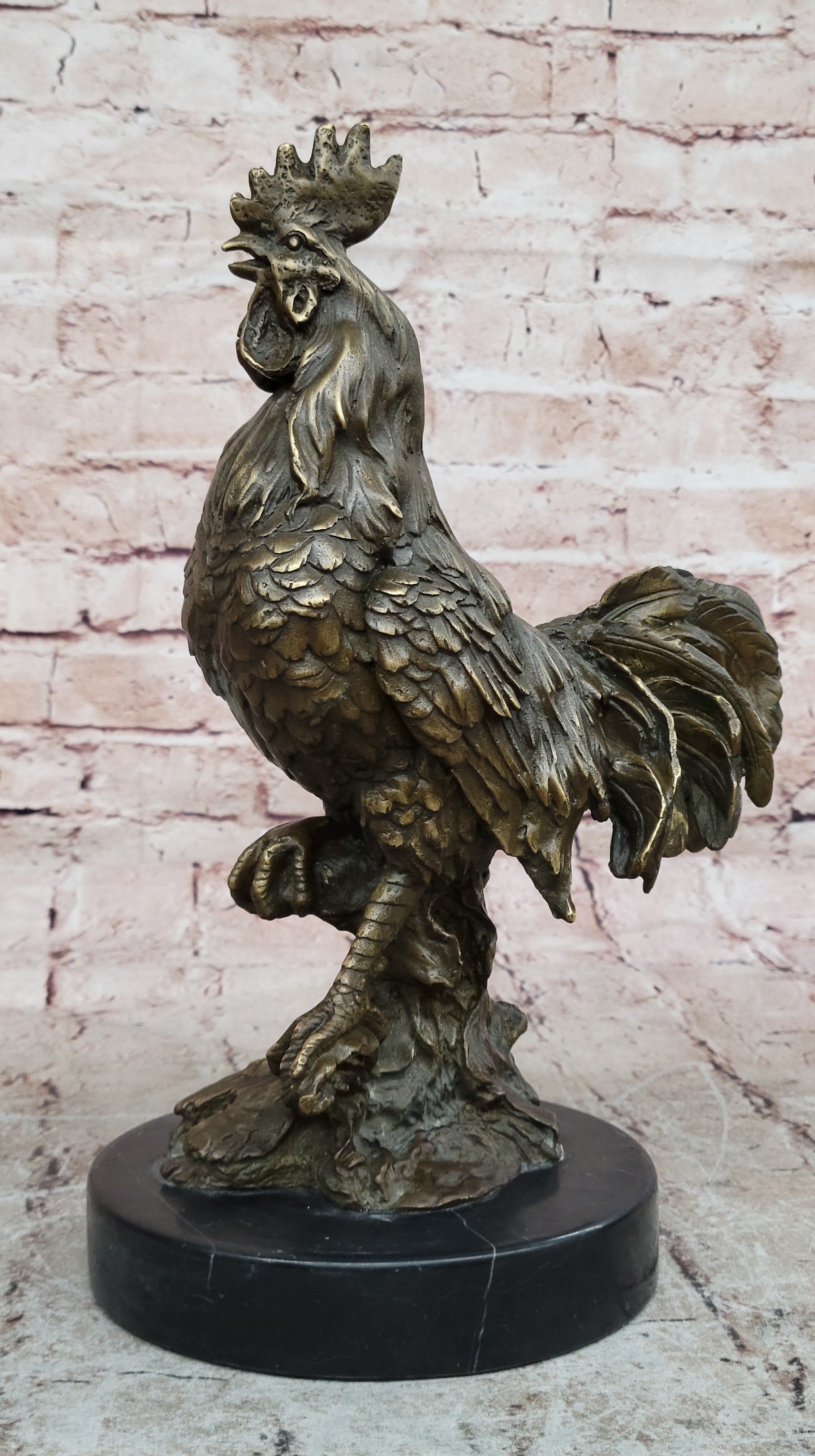 China FengShui Zodiac Bronze Rooster Yuanbao Ingot Statue Blessing Wealth 12"