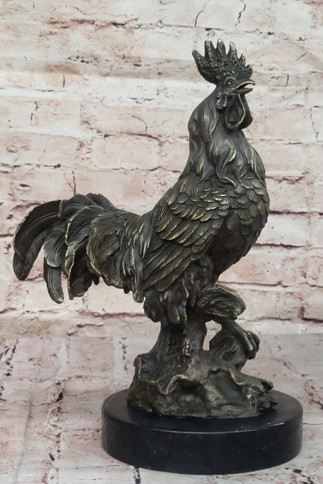 China FengShui Zodiac Bronze Rooster Yuanbao Ingot Statue Blessing Wealth 12"