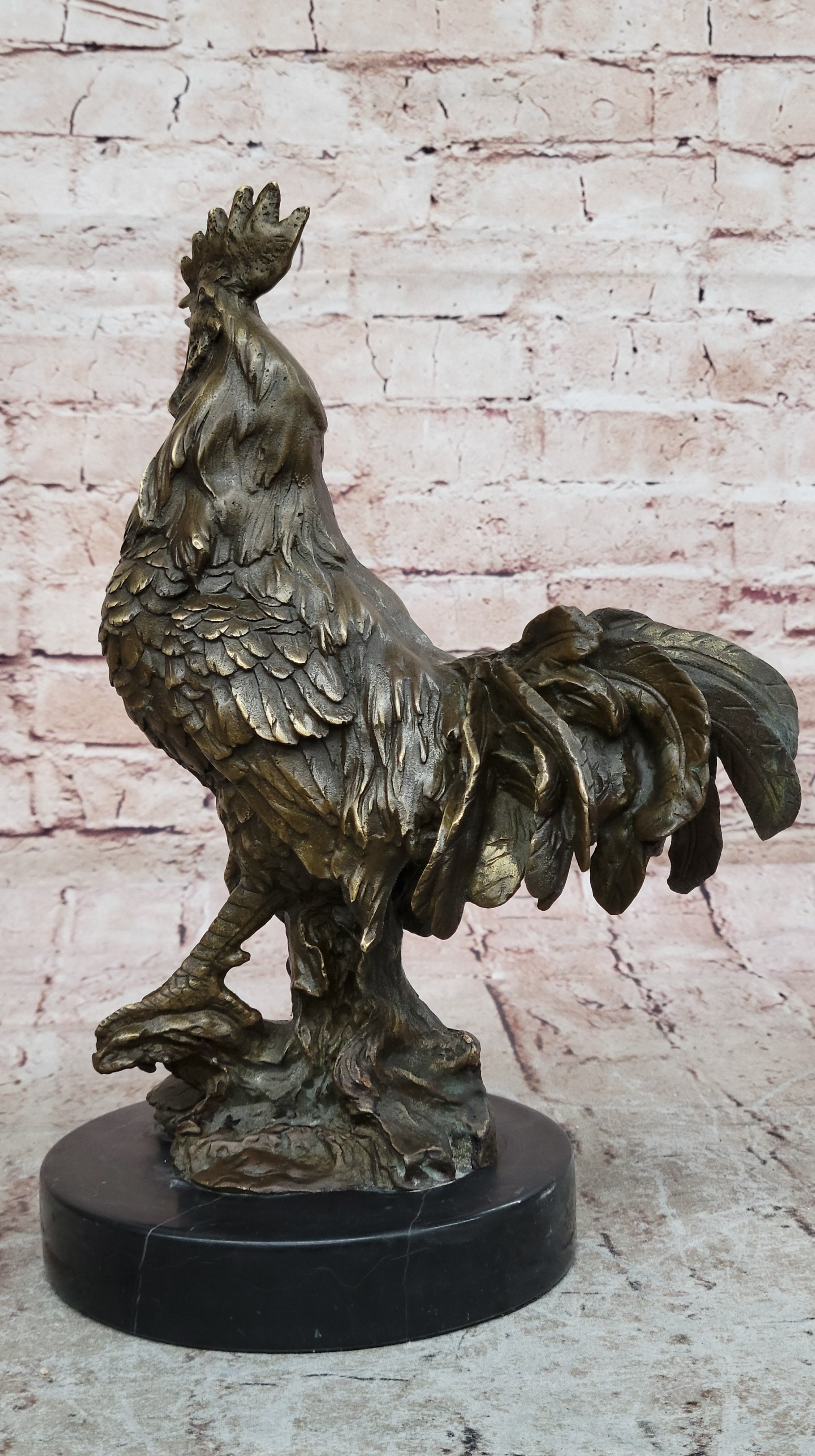 China FengShui Zodiac Bronze Rooster Yuanbao Ingot Statue Blessing Wealth 12"