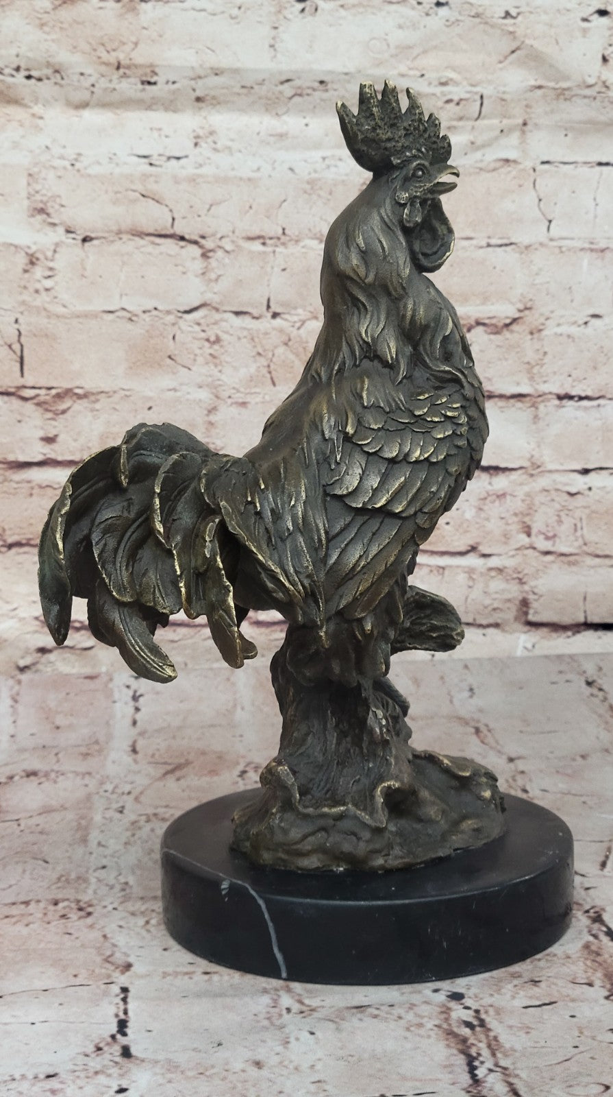 China FengShui Zodiac Bronze Rooster Yuanbao Ingot Statue Blessing Wealth 12"