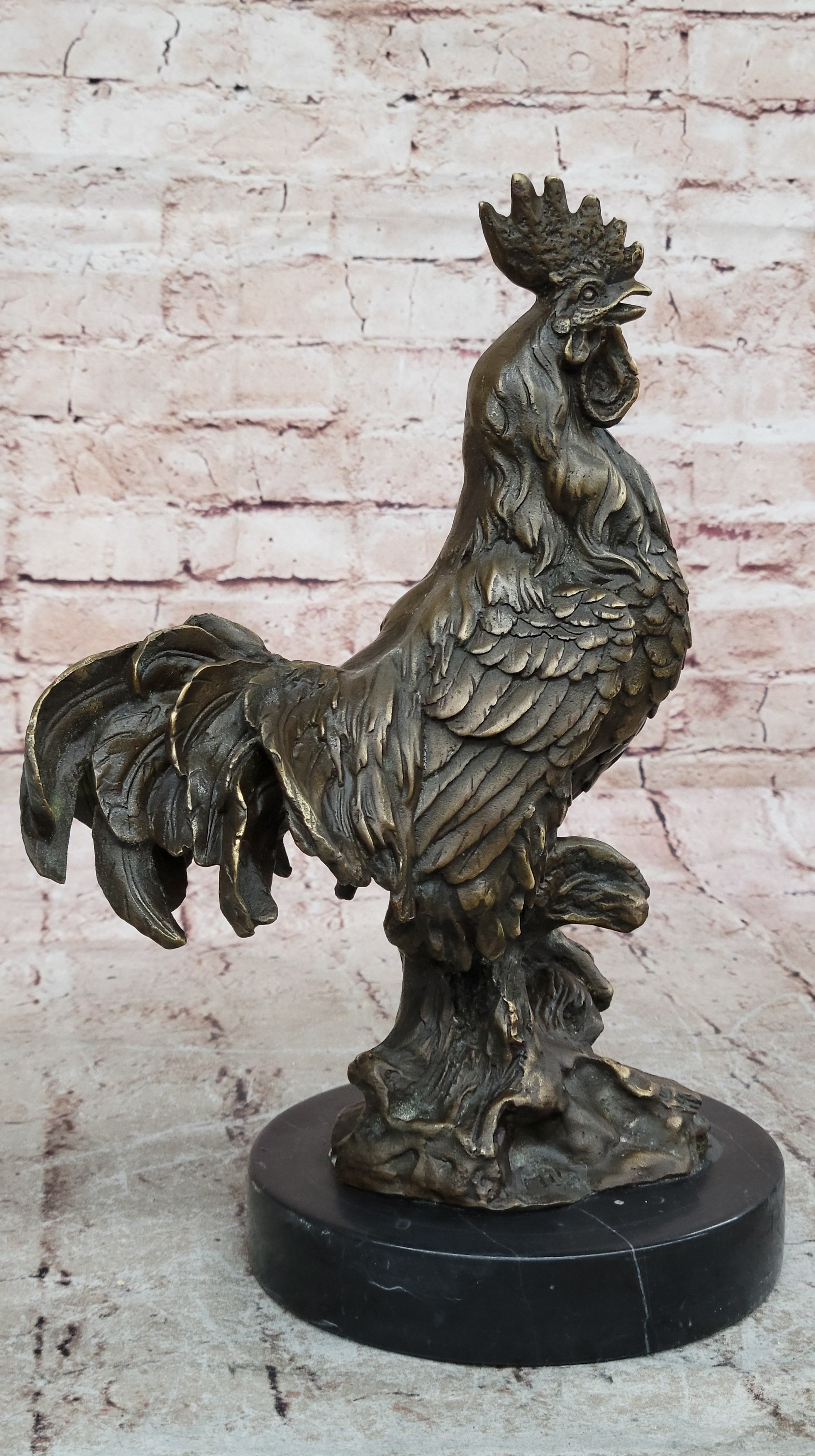 China FengShui Zodiac Bronze Rooster Yuanbao Ingot Statue Blessing Wealth 12"