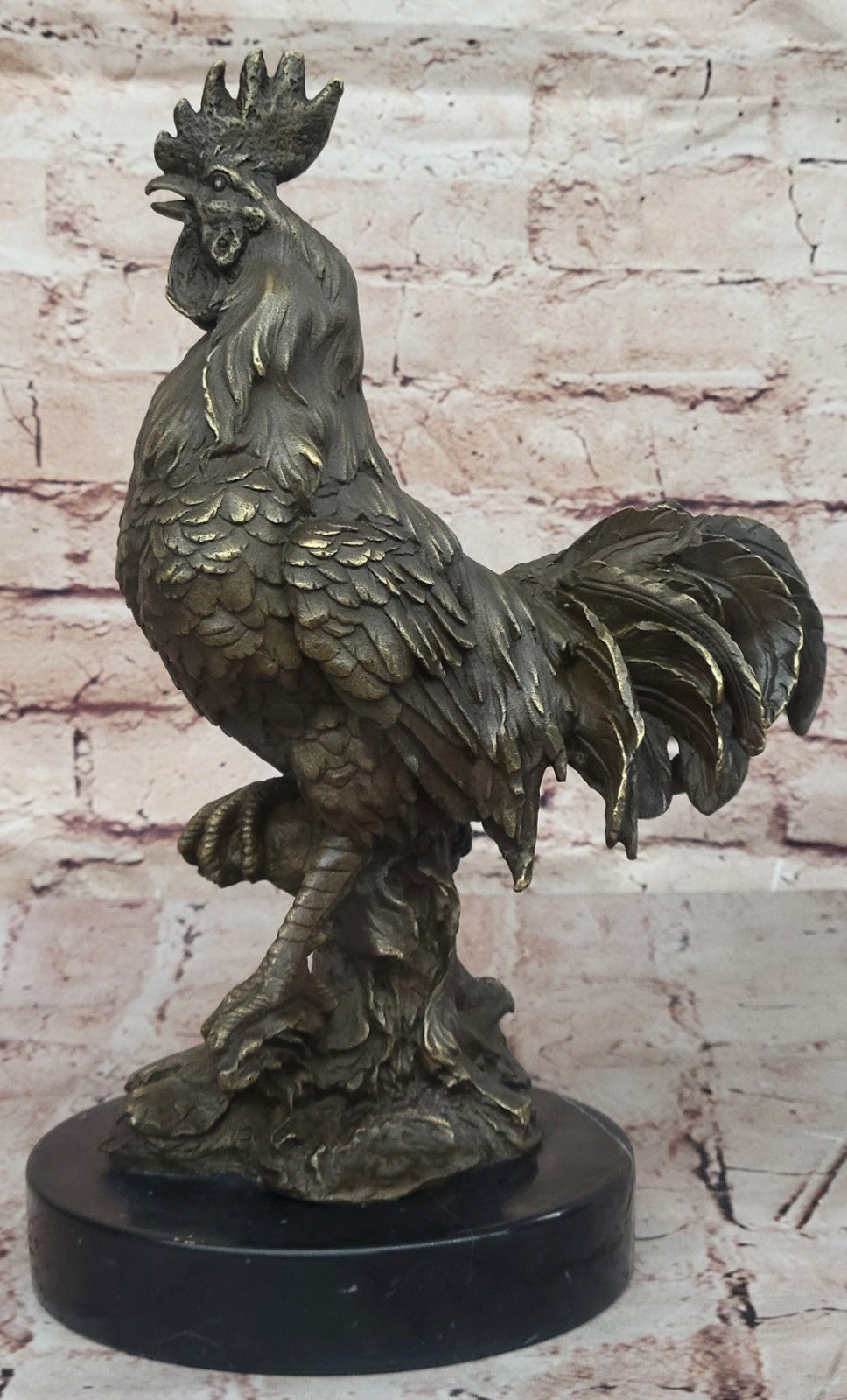 China FengShui Zodiac Bronze Rooster Yuanbao Ingot Statue Blessing Wealth 12"