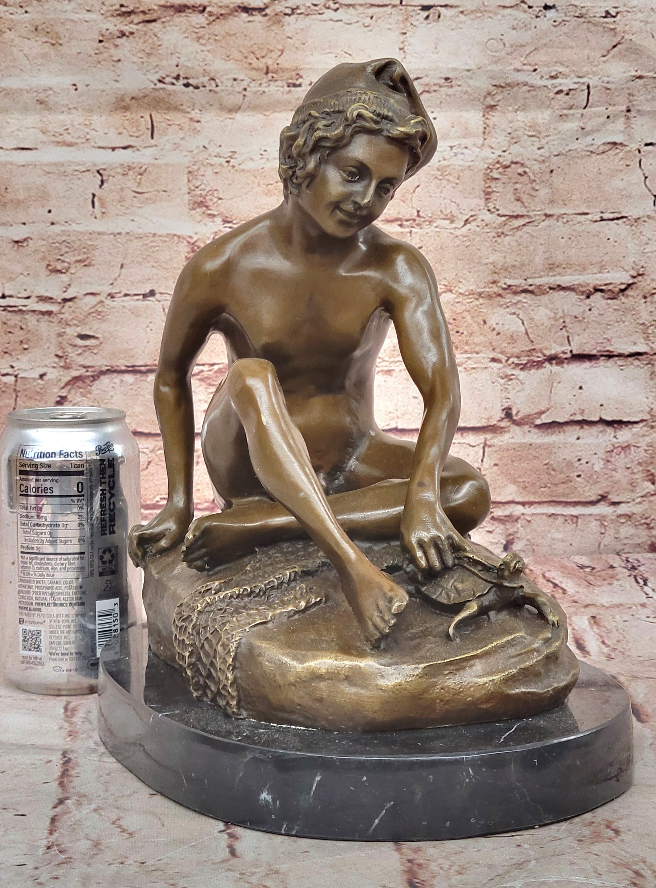 Fine Genuine Bronze Sculpture of a Young Sitting Boy Nude- Jean Baptiste Carpeaux