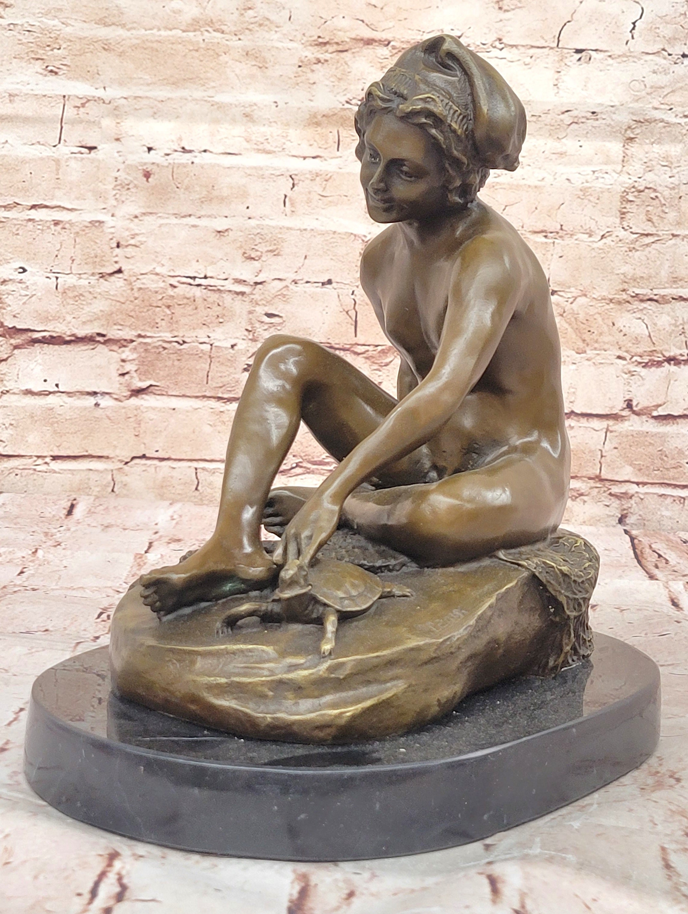 Fine Genuine Bronze Sculpture of a Young Sitting Boy Nude- Jean Baptiste Carpeaux
