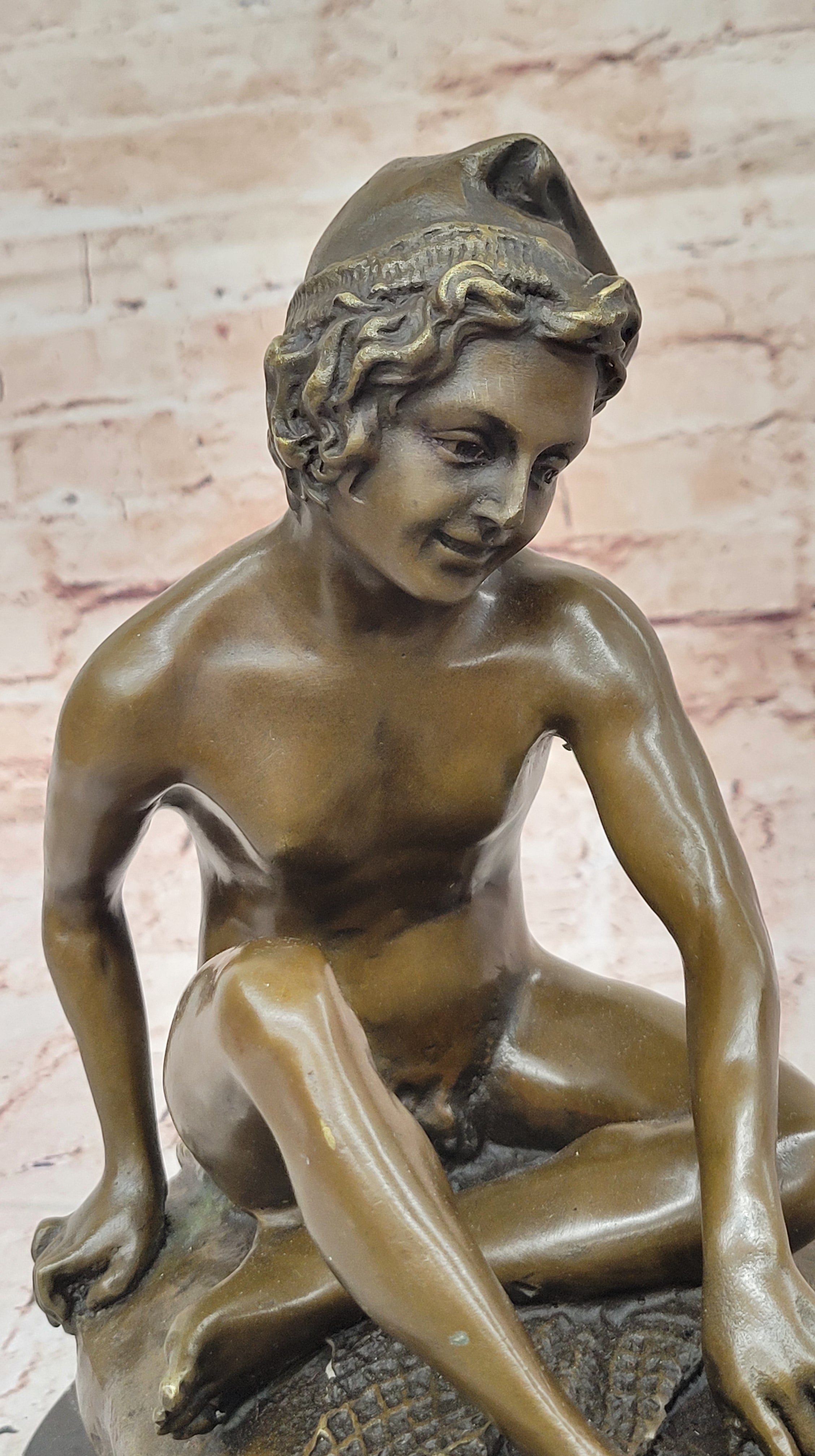 Fine Genuine Bronze Sculpture of a Young Sitting Boy Nude- Jean Baptiste Carpeaux