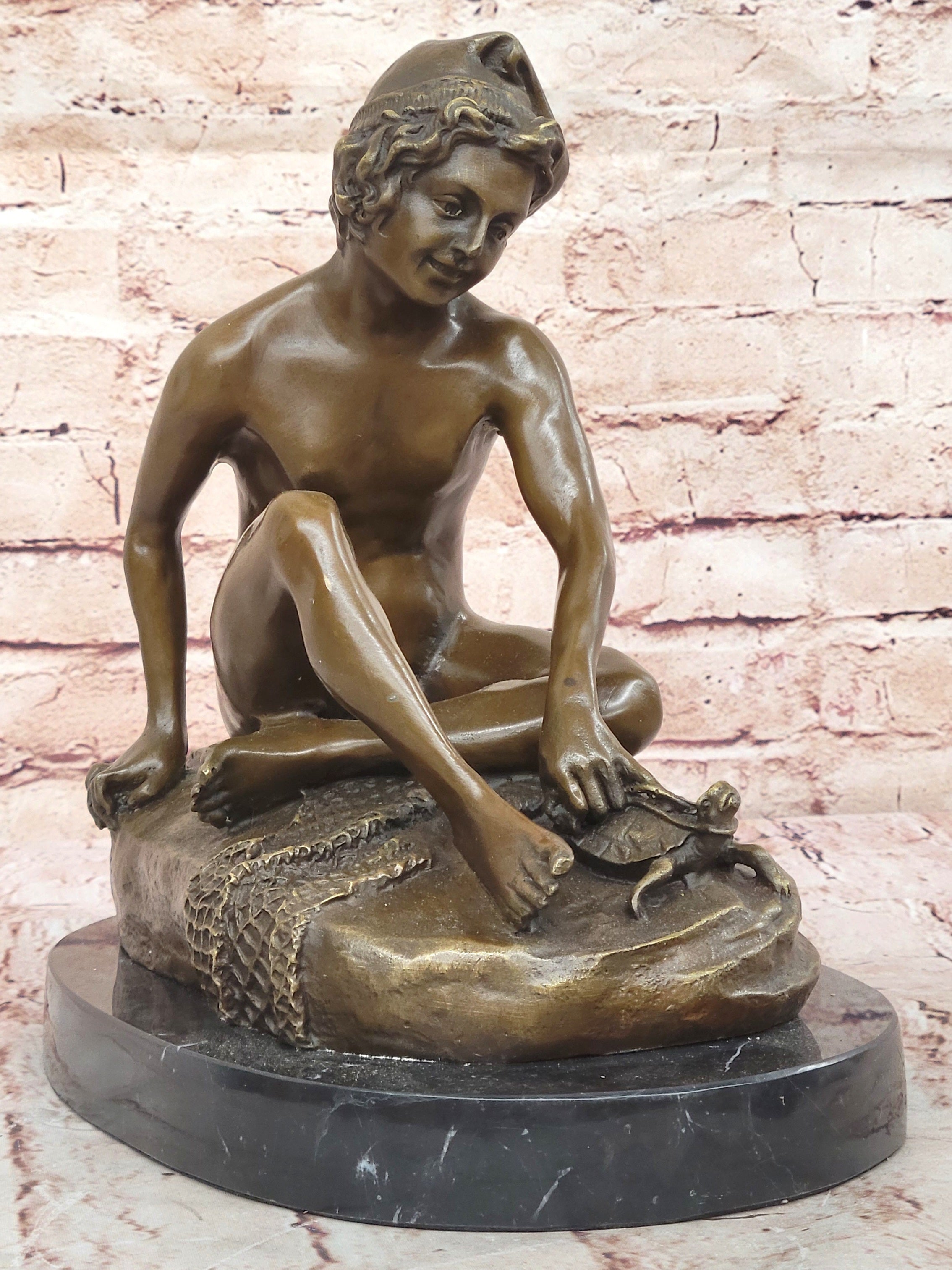 Fine Genuine Bronze Sculpture of a Young Sitting Boy Nude- Jean Baptiste Carpeaux