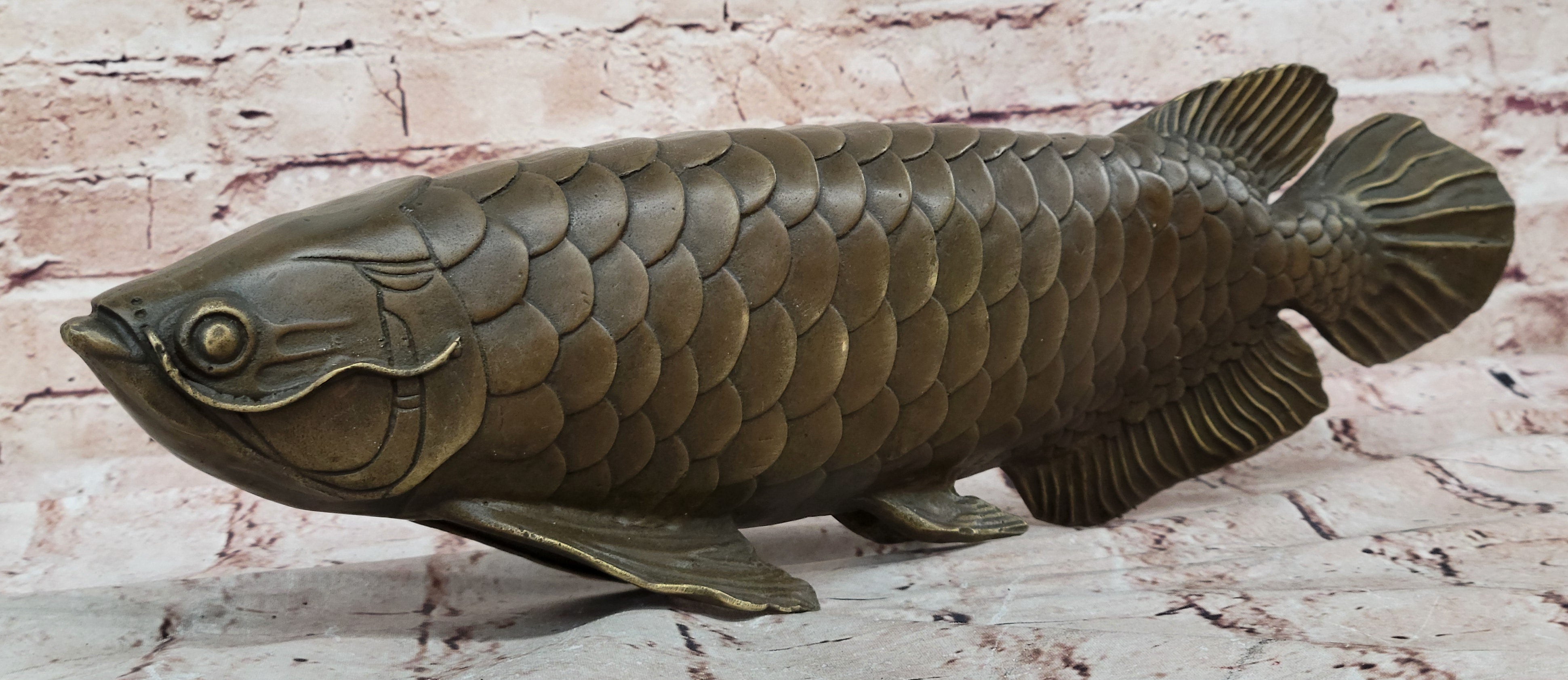 Detailed Arowana Bronze Sculpture Statue Feng Shui Gift for Fisherman Display