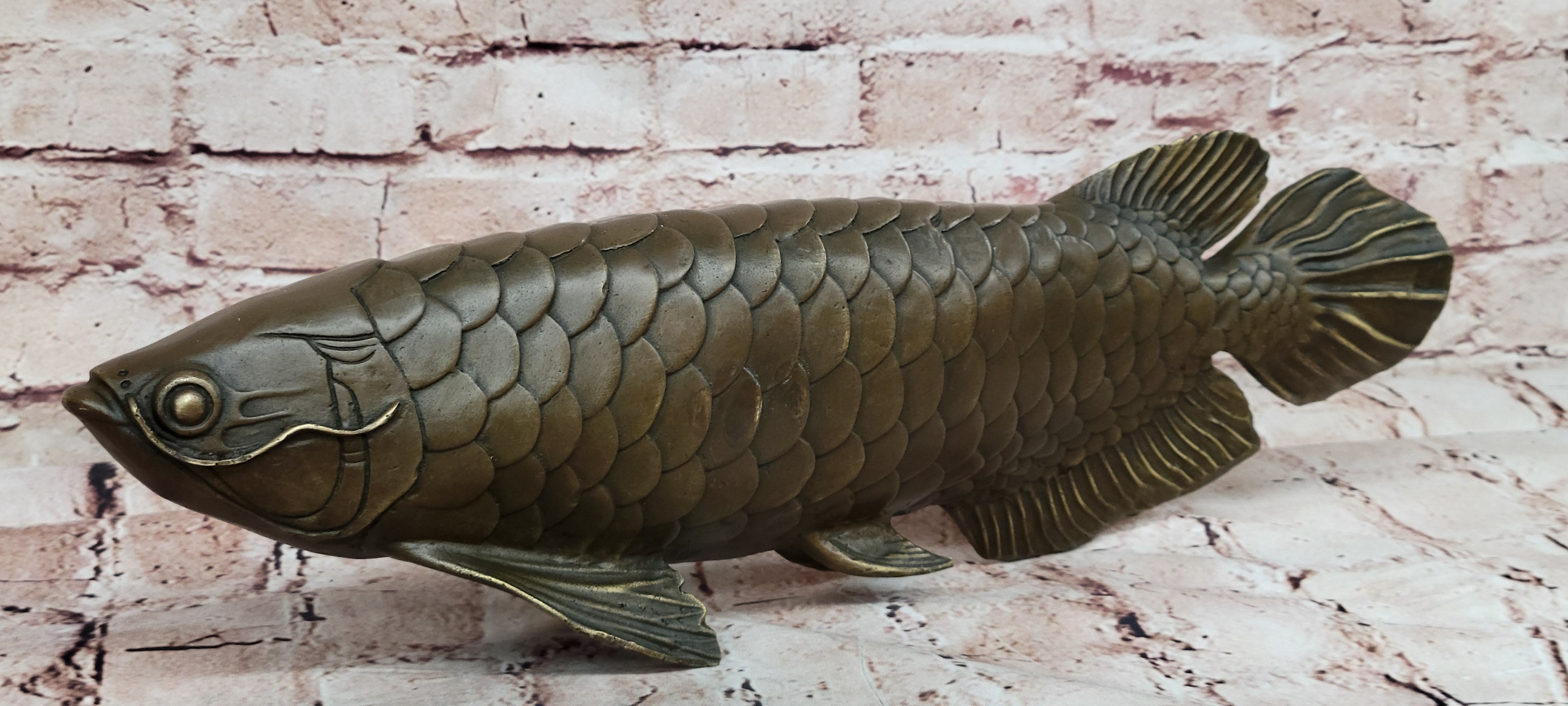 Detailed Arowana Bronze Sculpture Statue Feng Shui Gift for Fisherman Display