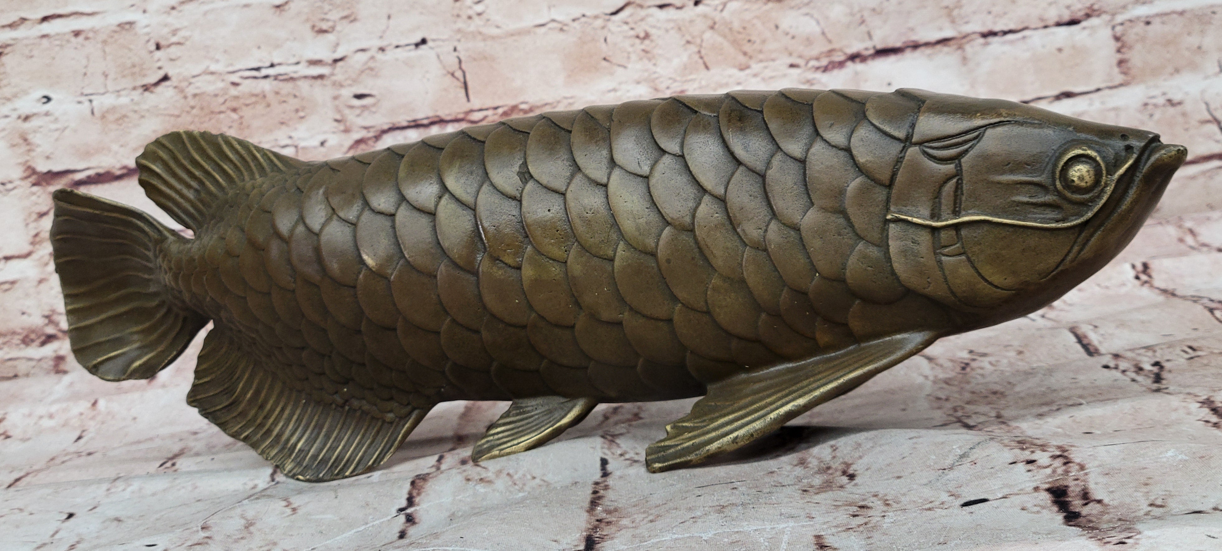Detailed Arowana Bronze Sculpture Statue Feng Shui Gift for Fisherman Display