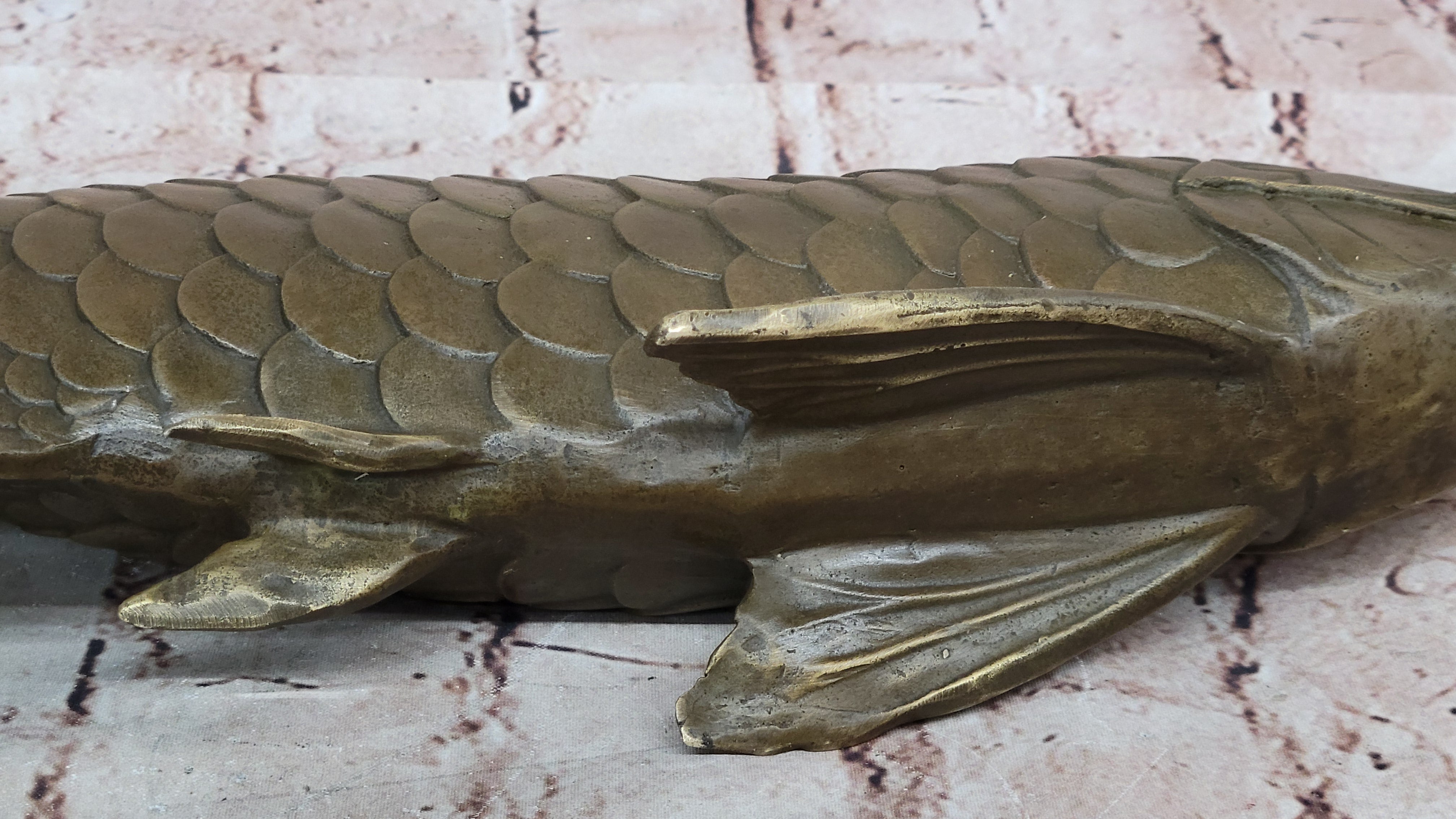 Detailed Arowana Bronze Sculpture Statue Feng Shui Gift for Fisherman Display