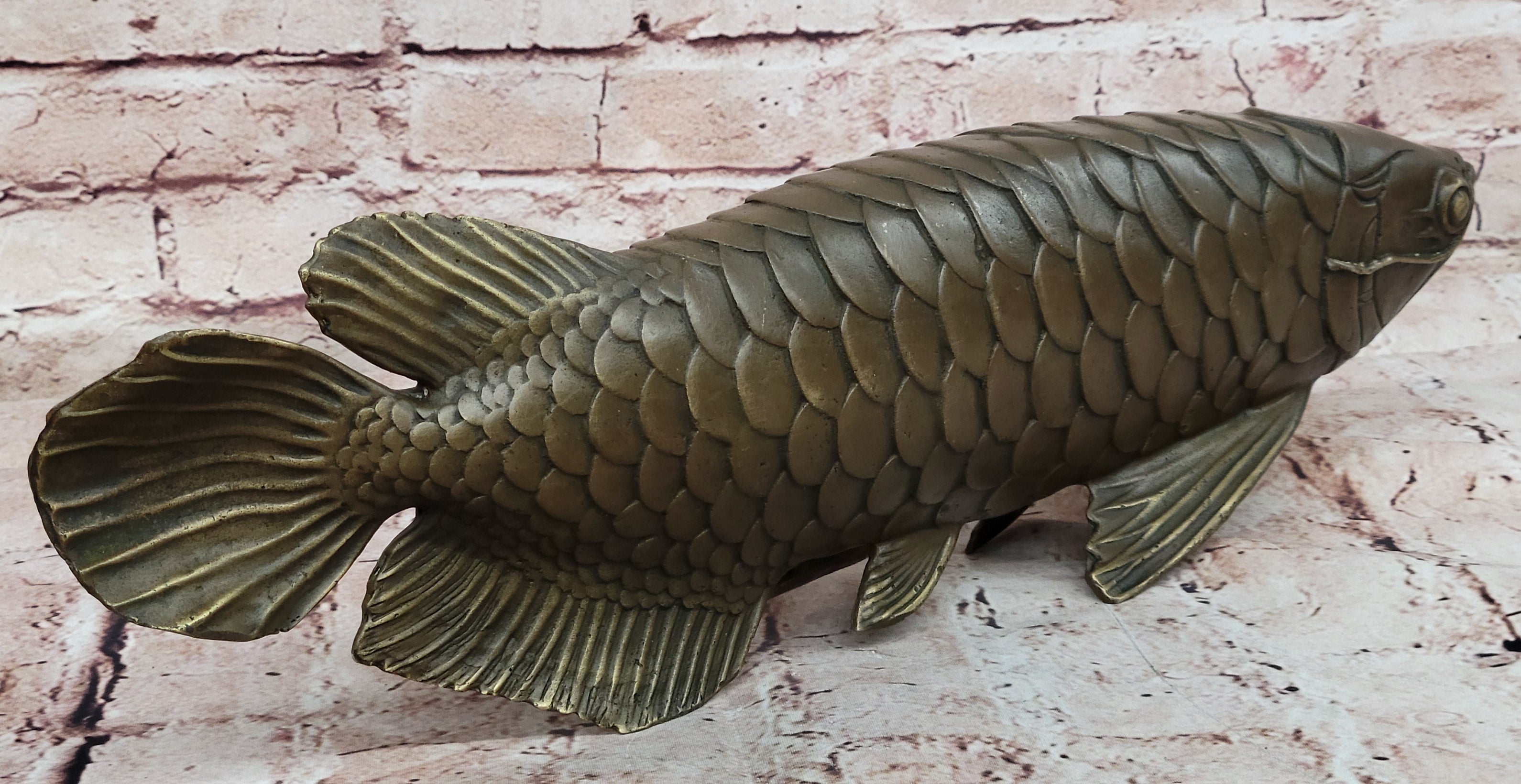 Detailed Arowana Bronze Sculpture Statue Feng Shui Gift for Fisherman Display