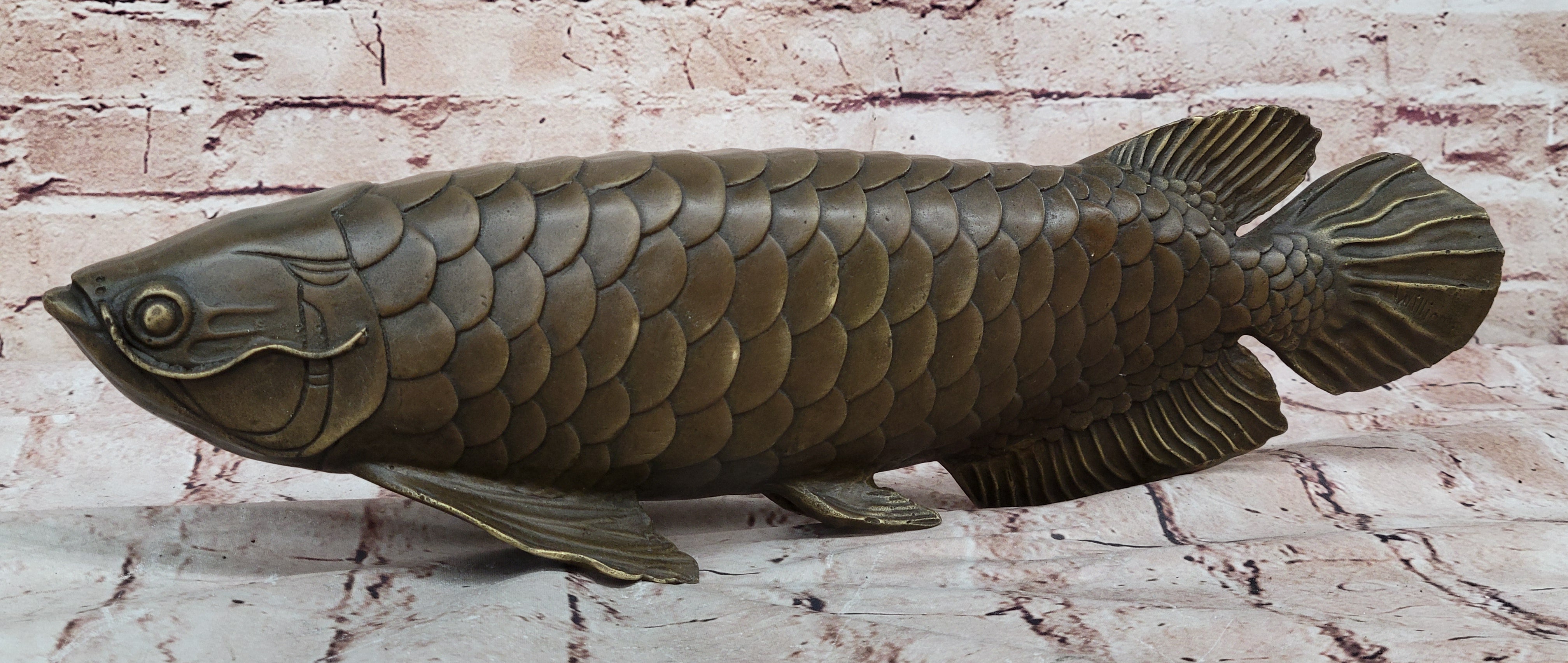 Detailed Arowana Bronze Sculpture Statue Feng Shui Gift for Fisherman Display