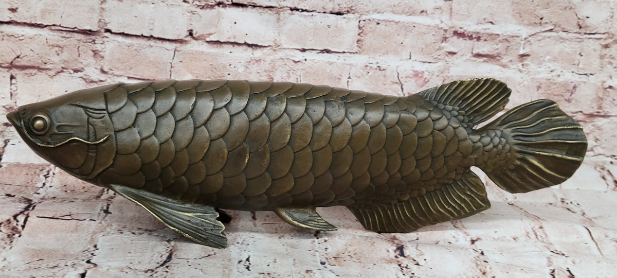 Detailed Arowana Bronze Sculpture Statue Feng Shui Gift for Fisherman Display