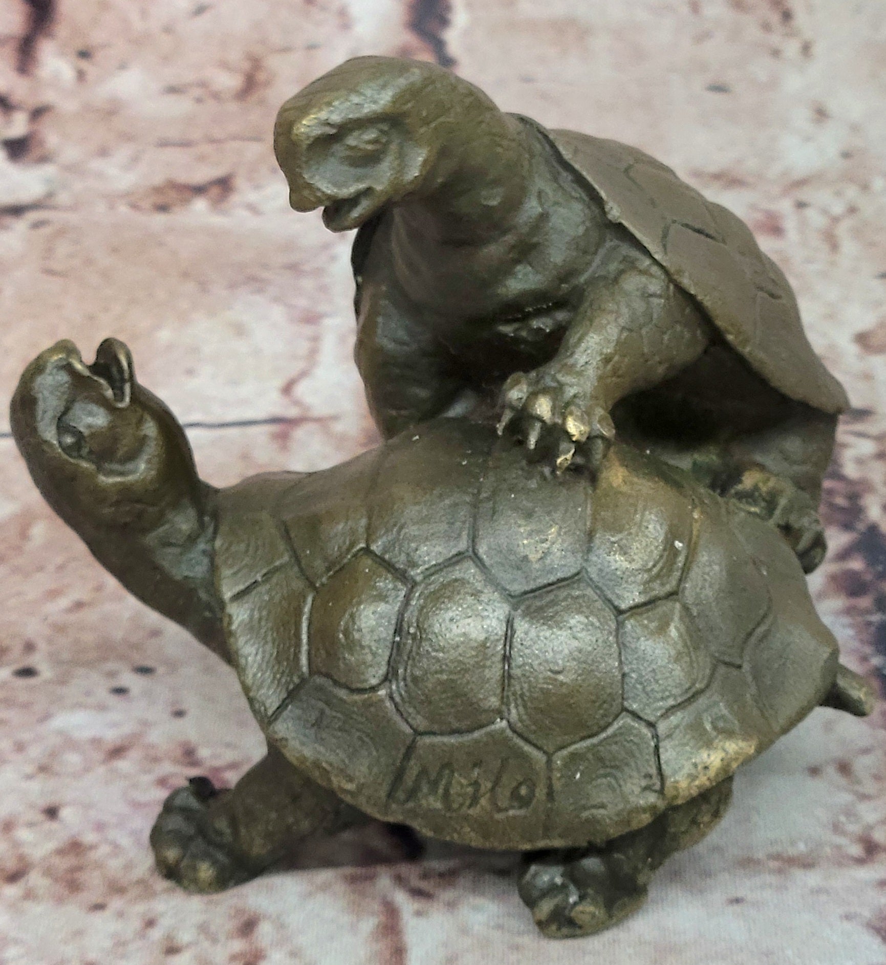 Handcrafted bronze sculpture SALE Art Yard Garden Reptile Turtle Box Figure ART