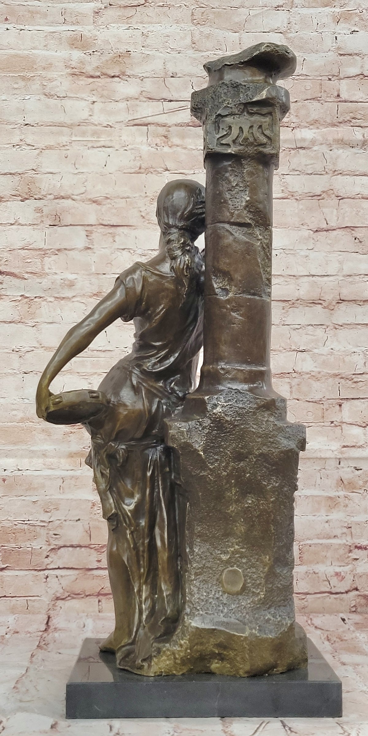Heavy Bronze Sculpture Statue Classical Woman Signed A Moreau Display Artwork