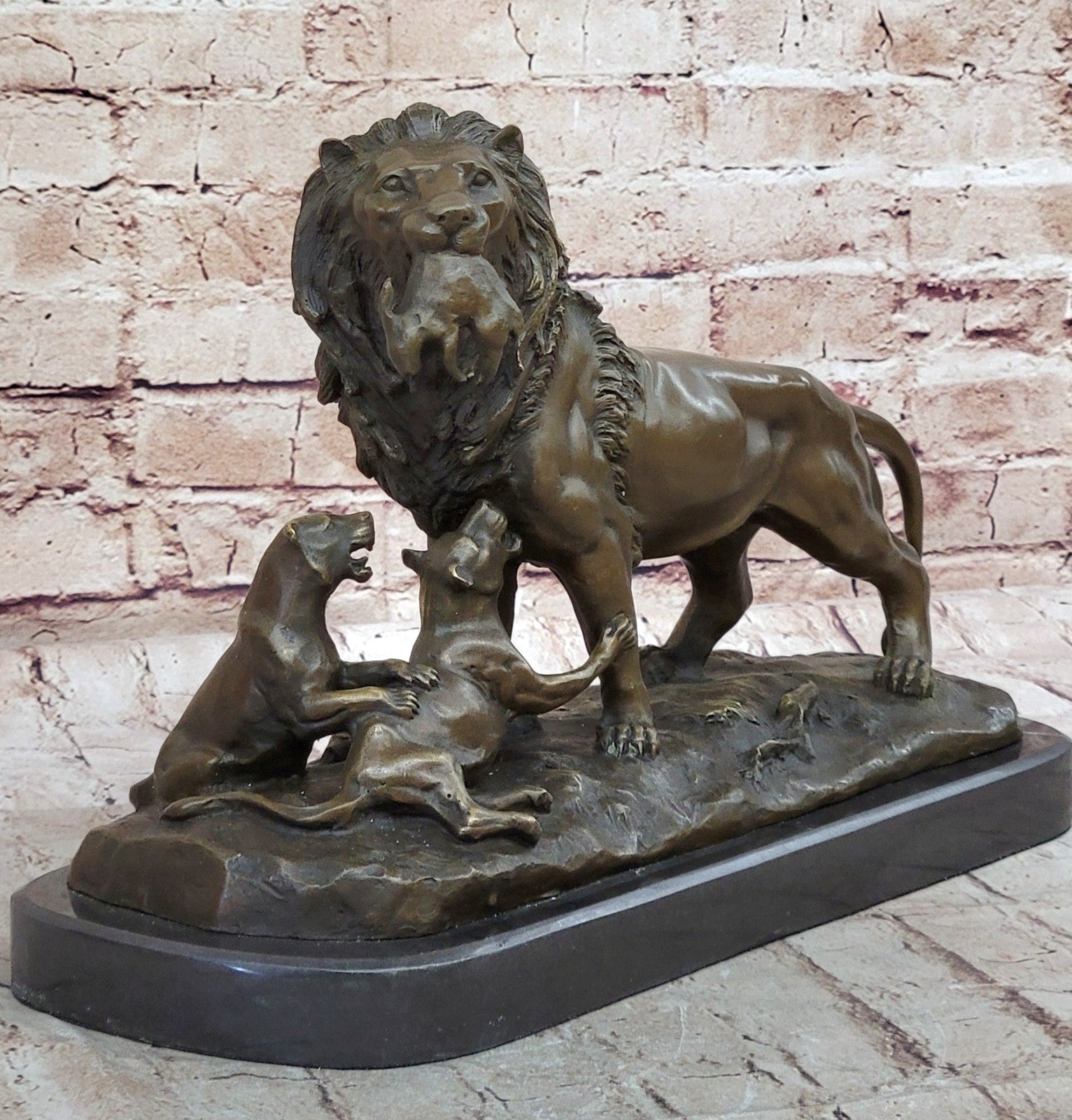 16" Western Europe Art Deco Sculpture Animal Lion Family Bronze Copper Statue