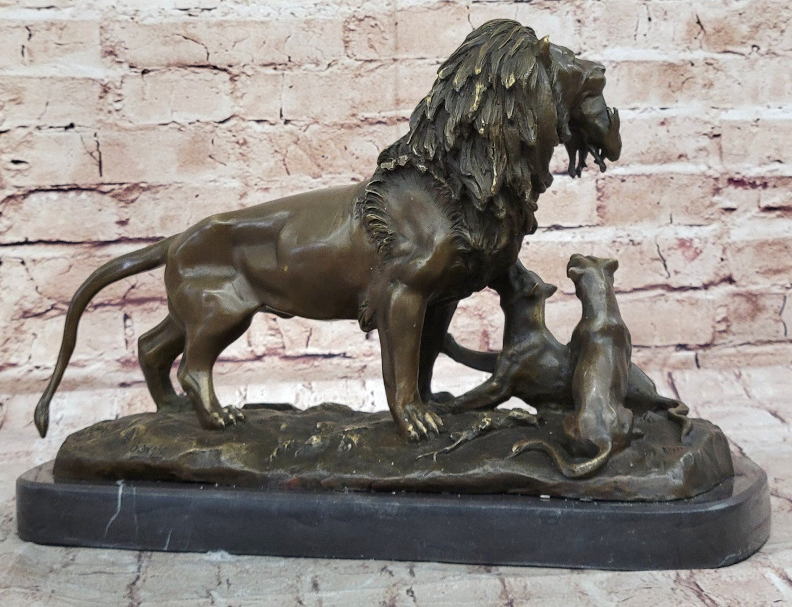16" Western Europe Art Deco Sculpture Animal Lion Family Bronze Copper Statue