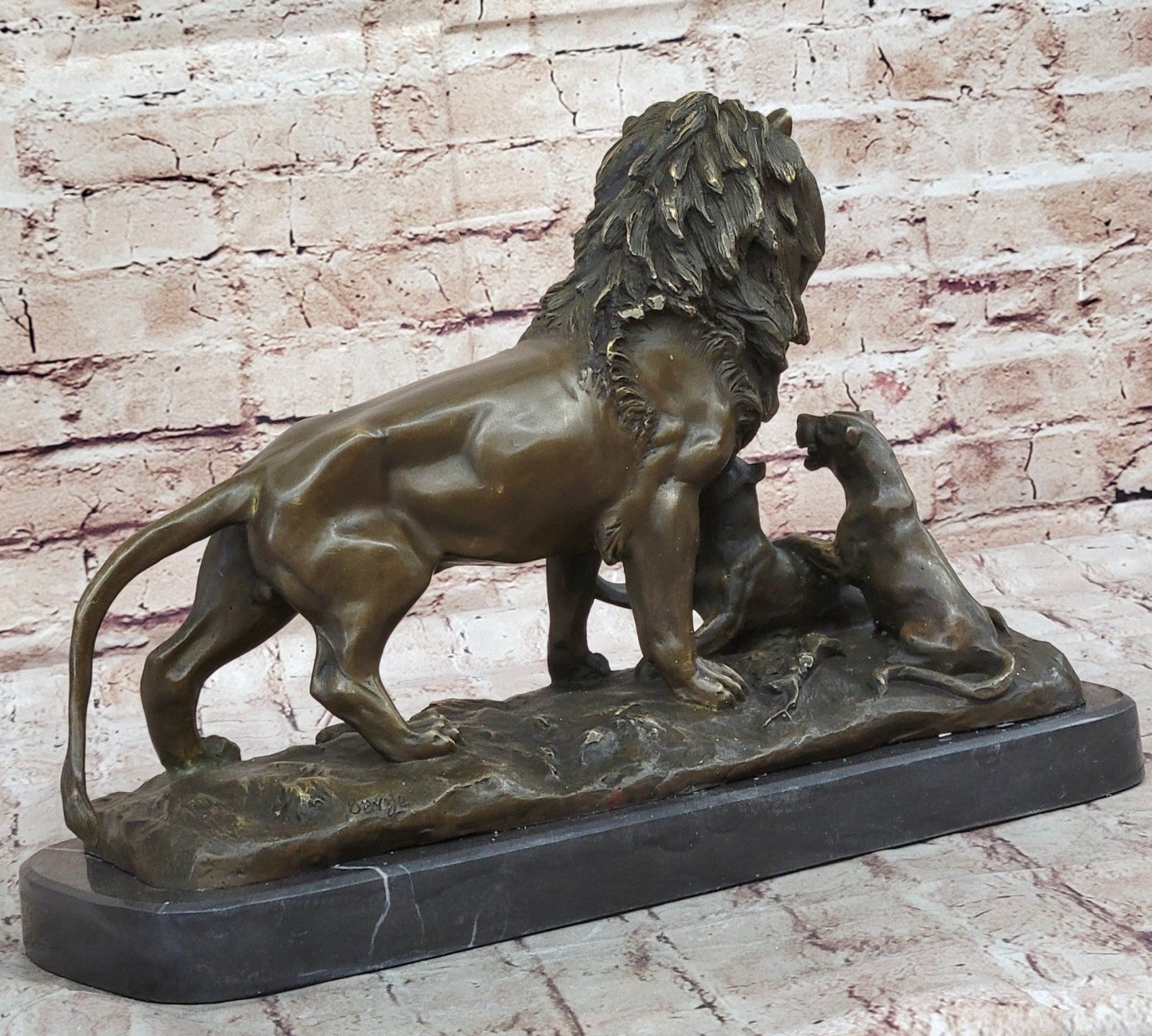 16" Western Europe Art Deco Sculpture Animal Lion Family Bronze Copper Statue