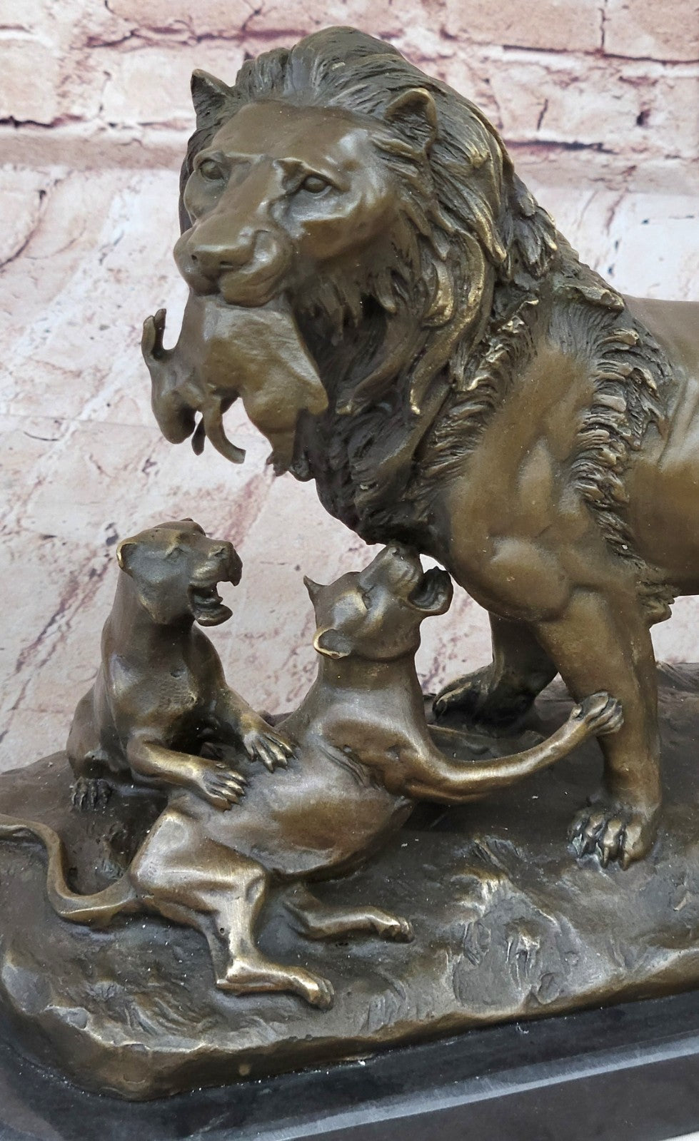 16" Western Europe Art Deco Sculpture Animal Lion Family Bronze Copper Statue