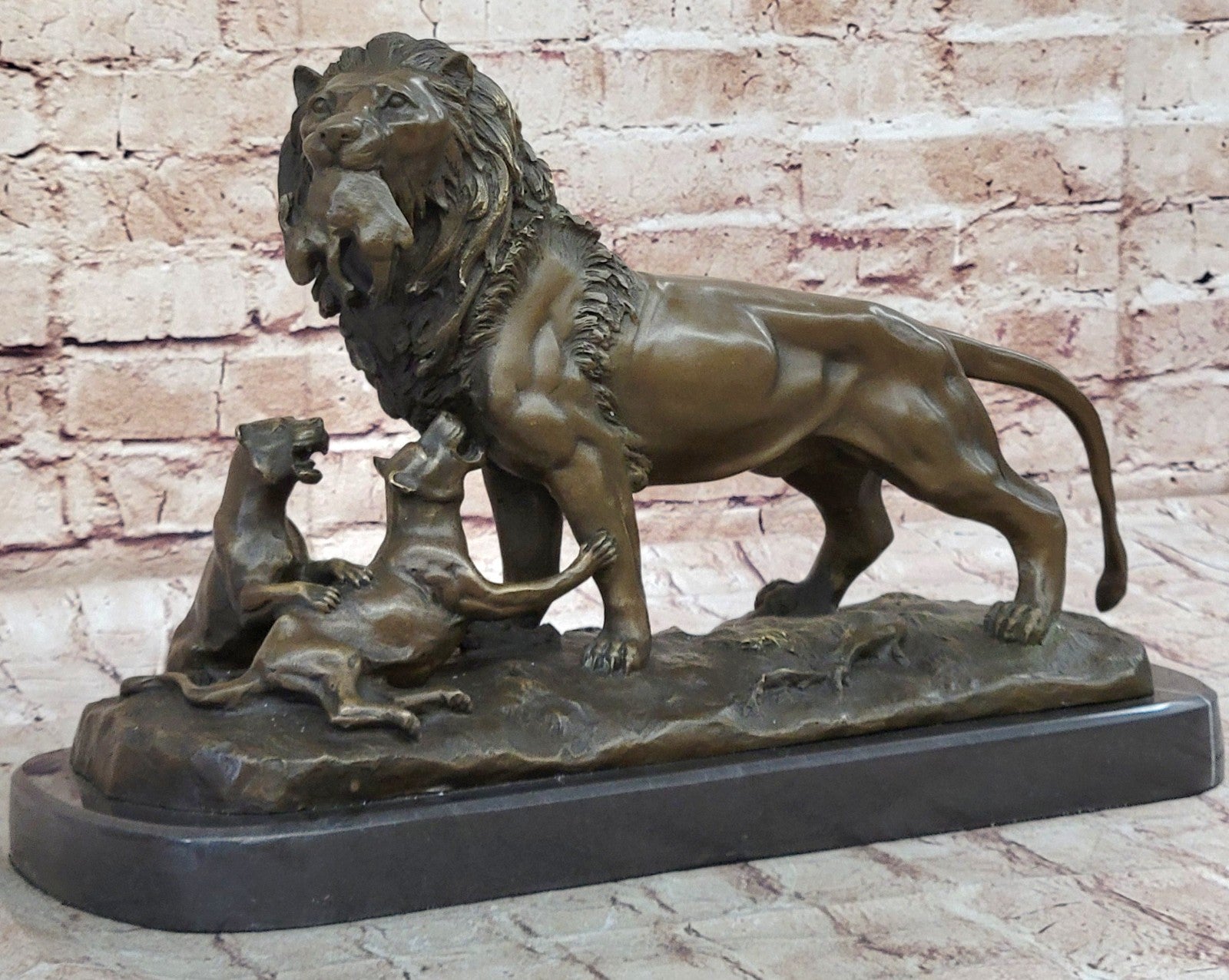 16" Western Europe Art Deco Sculpture Animal Lion Family Bronze Copper Statue