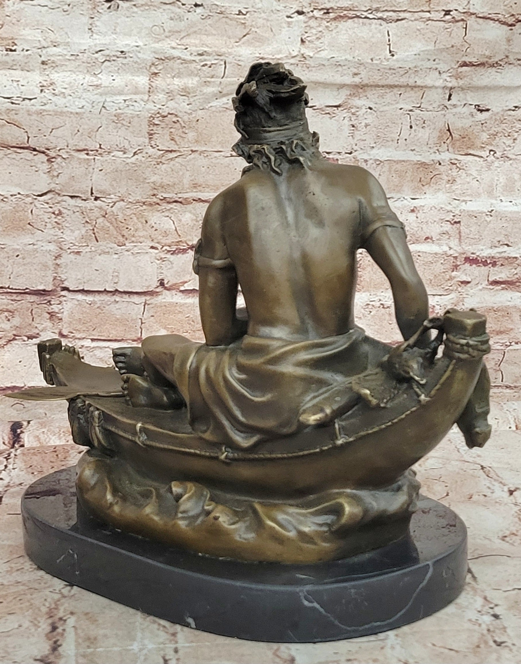 Native American Indian Artwork Nude Warrior Hot Cast Canoe Bronze Marble Statue