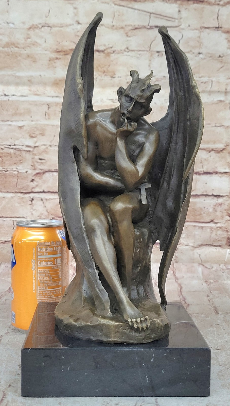 Brown Patina Handcrafted Hot Cast Bronze Satan Devil Satanic Sculpture Statue