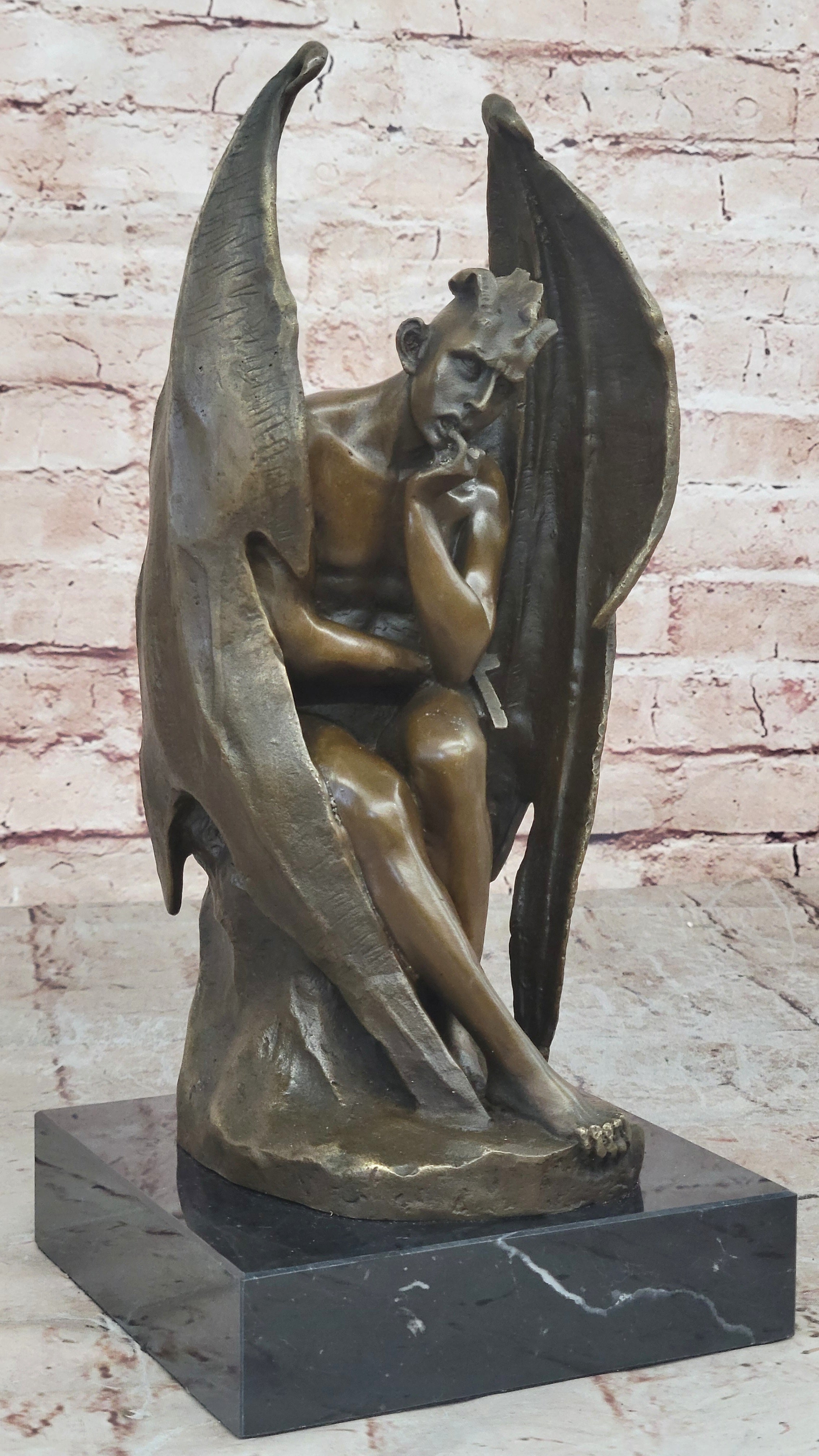 Brown Patina Handcrafted Hot Cast Bronze Satan Devil Satanic Sculpture Statue