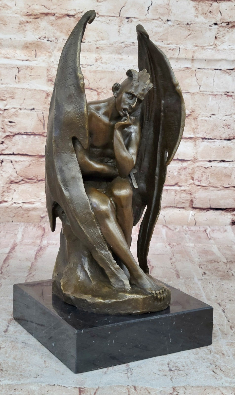 Brown Patina Handcrafted Hot Cast Bronze Satan Devil Satanic Sculpture Statue