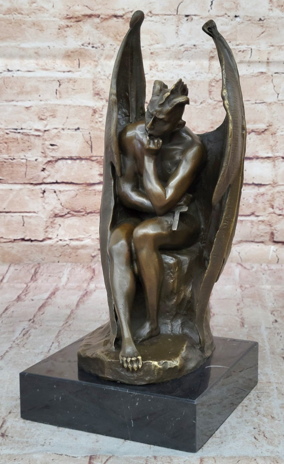 Brown Patina Handcrafted Hot Cast Bronze Satan Devil Satanic Sculpture Statue