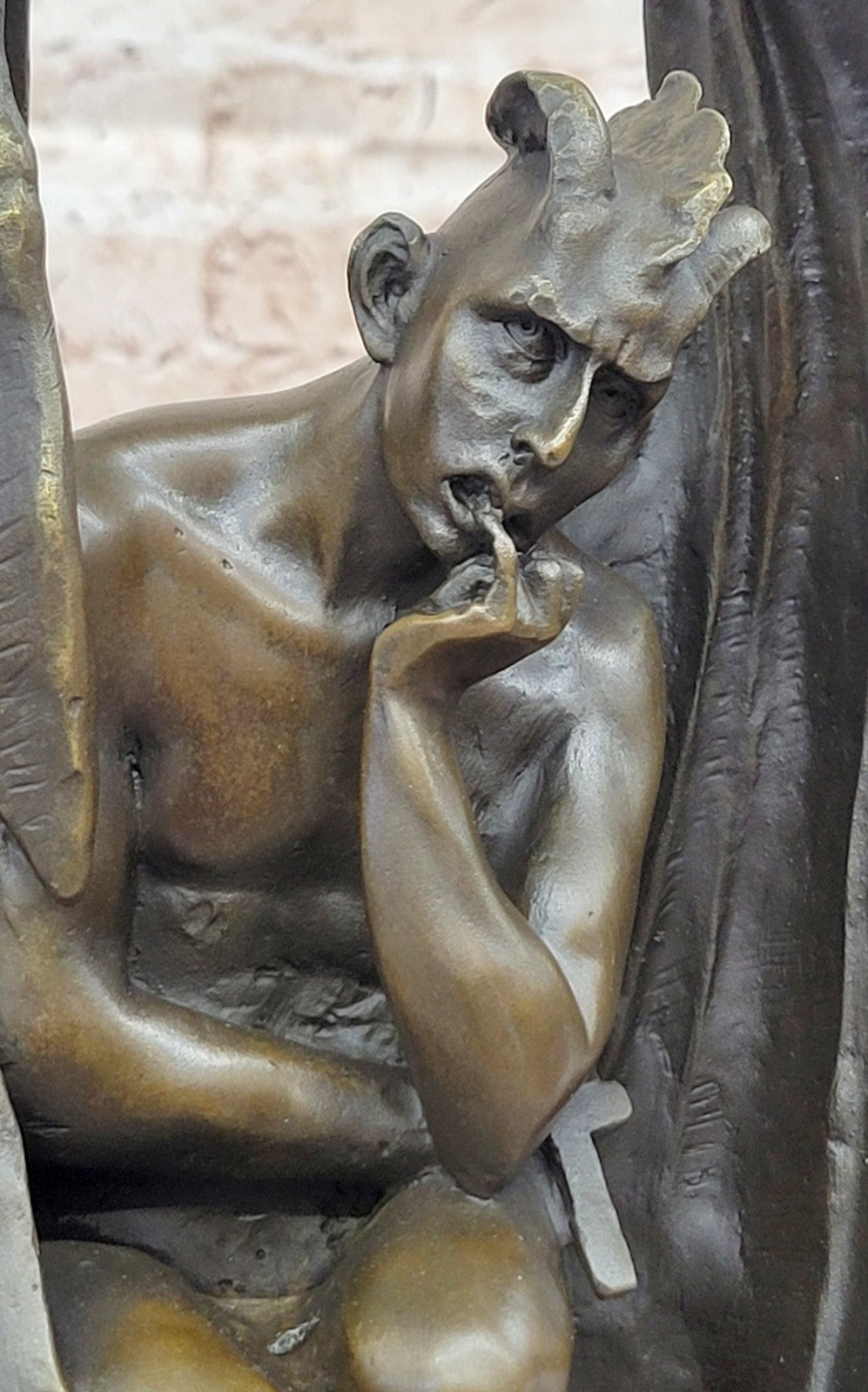 Brown Patina Handcrafted Hot Cast Bronze Satan Devil Satanic Sculpture Statue