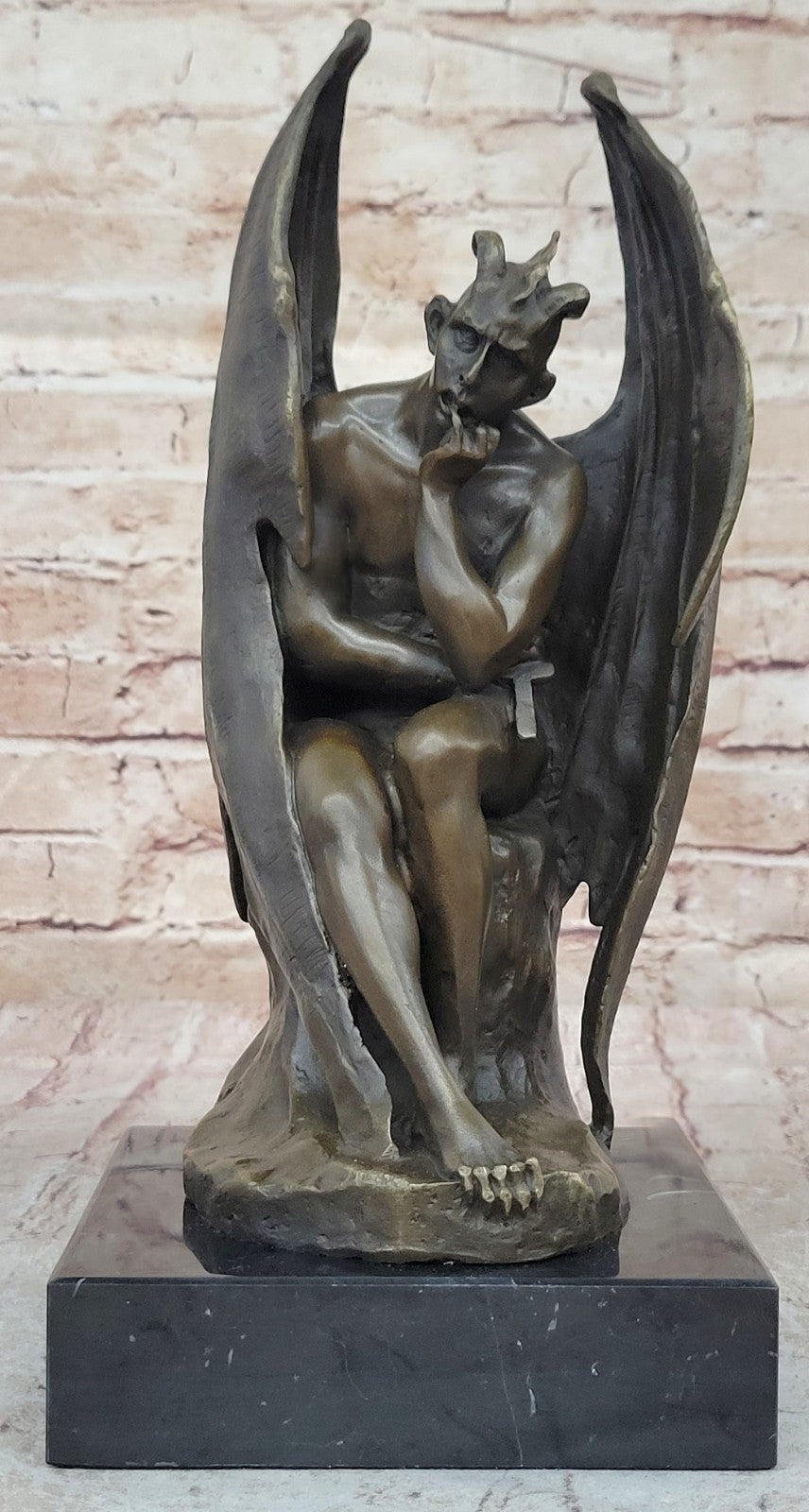 Brown Patina Handcrafted Hot Cast Bronze Satan Devil Satanic Sculpture Statue