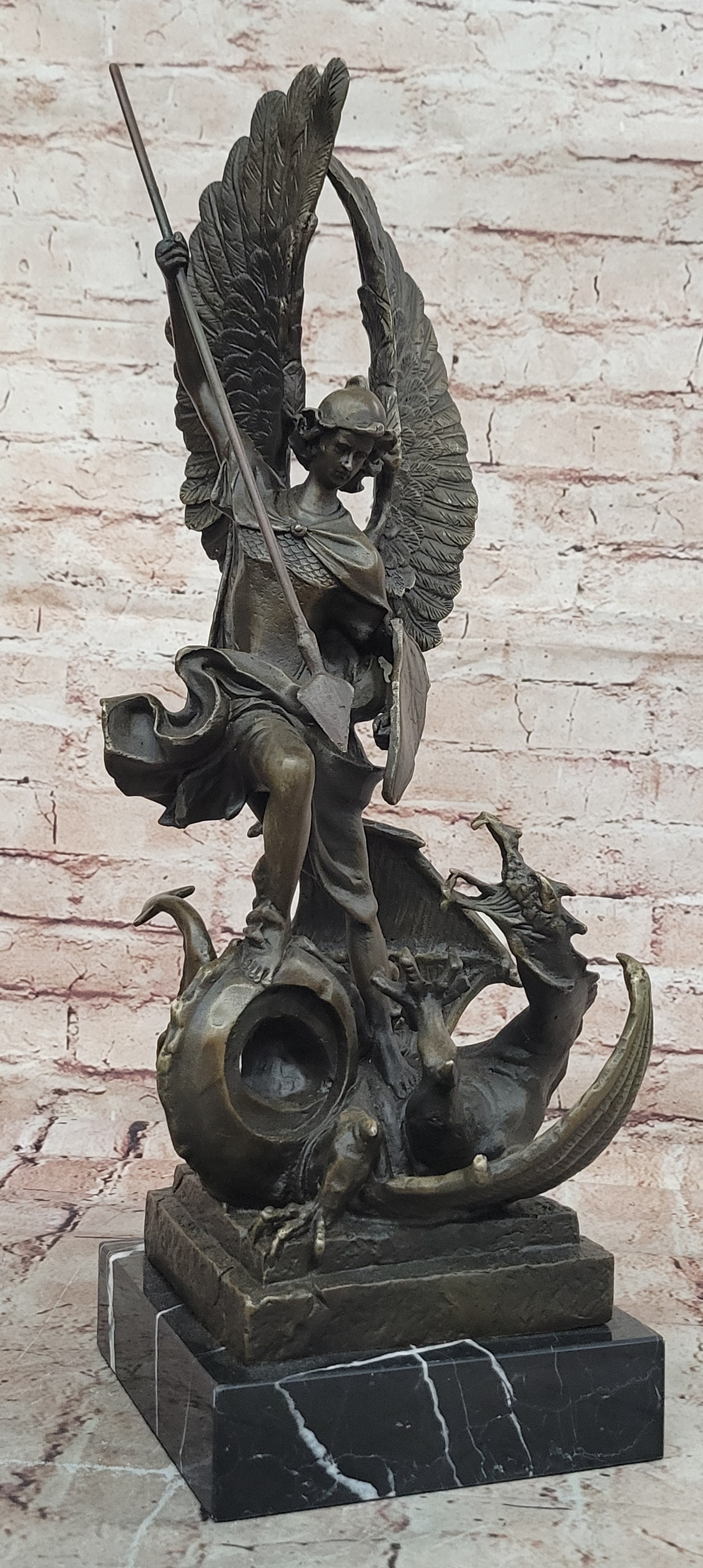 Handcrafted Saint ST. George bronze sculpture SALE Art Dragon Signed