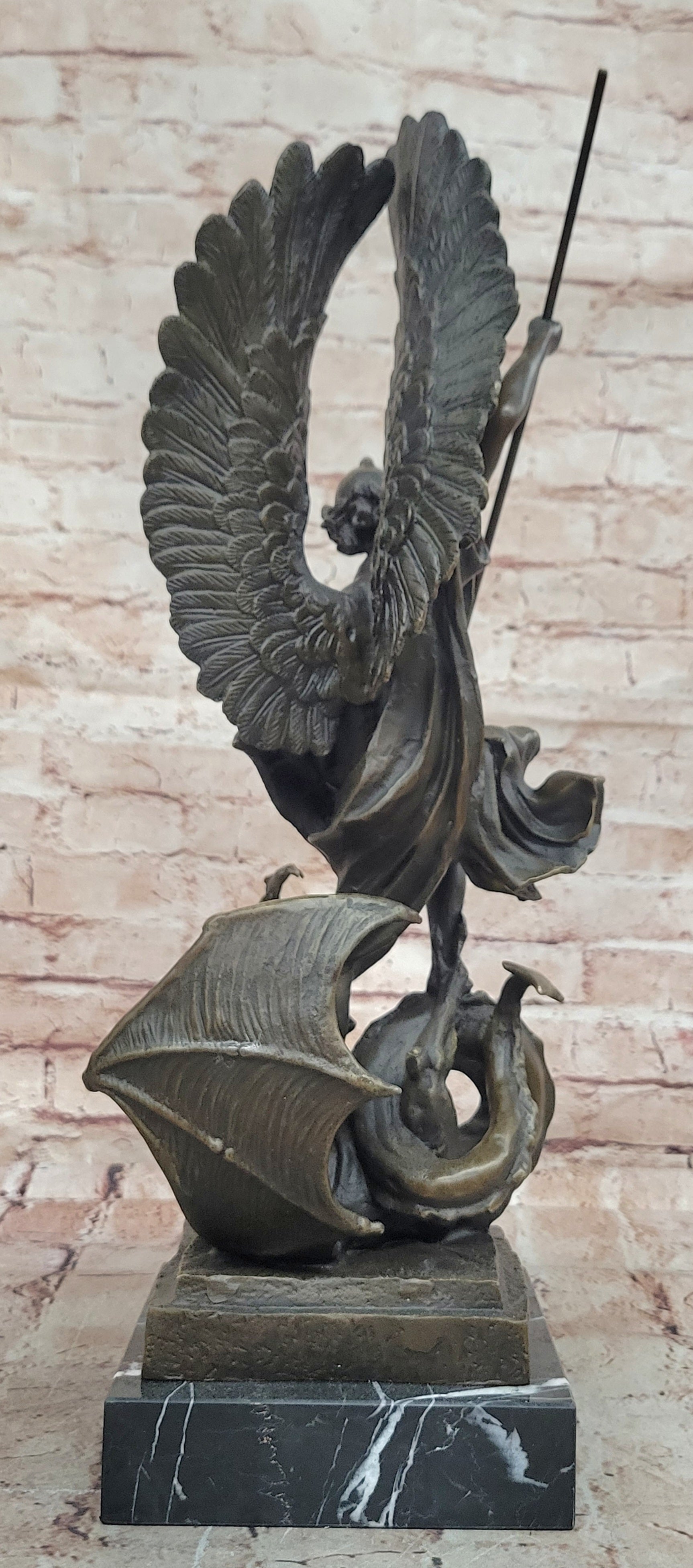 Handcrafted Saint ST. George bronze sculpture SALE Art Dragon Signed